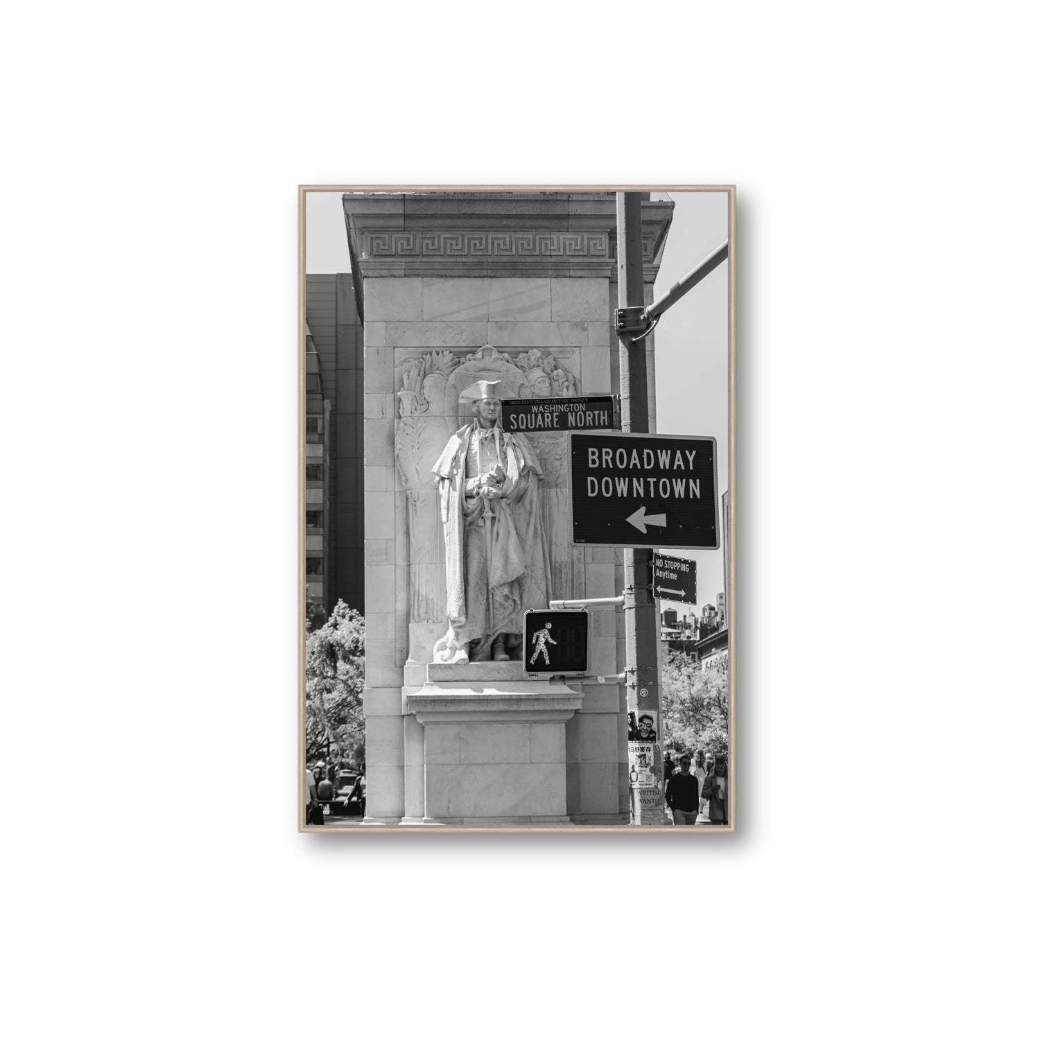 Silent Sentinels New York NYC Black & White wall art Extra Large fine art canvas in natural oak float frame