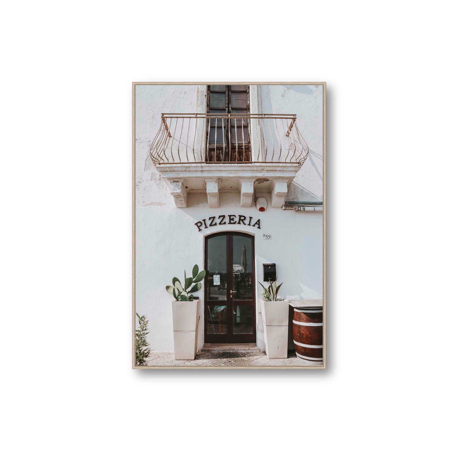 Pizzeria Puglia Italian wall art Extra Large fine art canvas in natural oak float frame