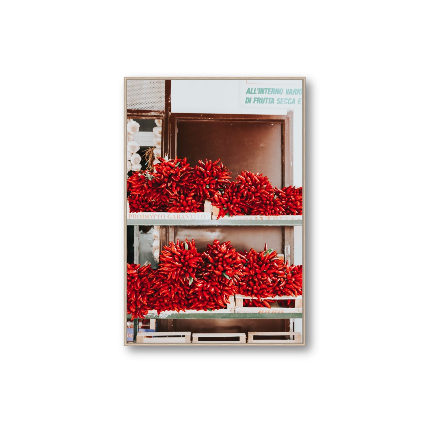 Hot Harvest Puglia Italian wall art Extra Large fine art canvas in natural oak float frame