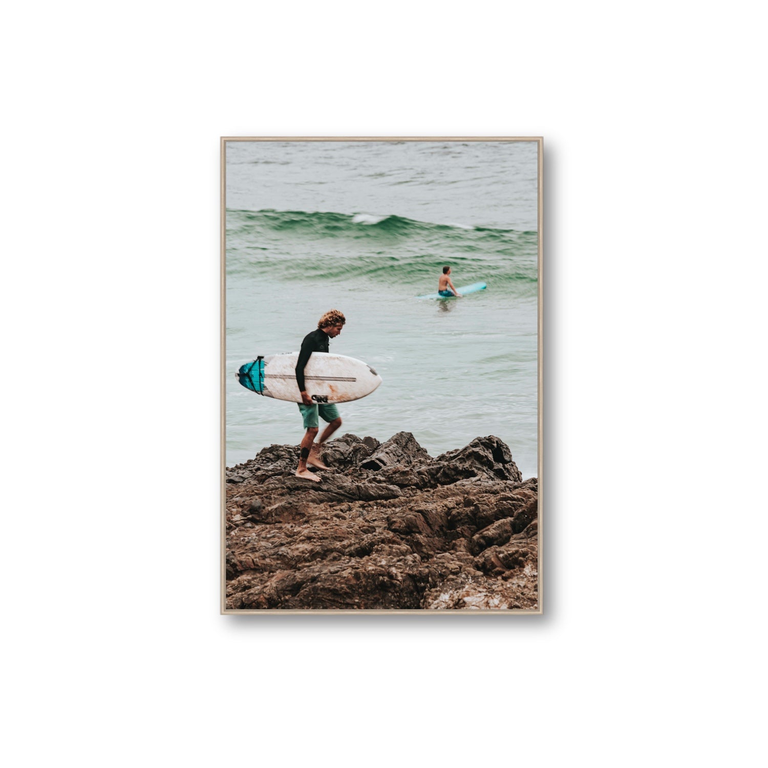 Not All Who Wander Are Lost Byron Bay Surf wall art Extra Large fine art canvas in natural oak float frame