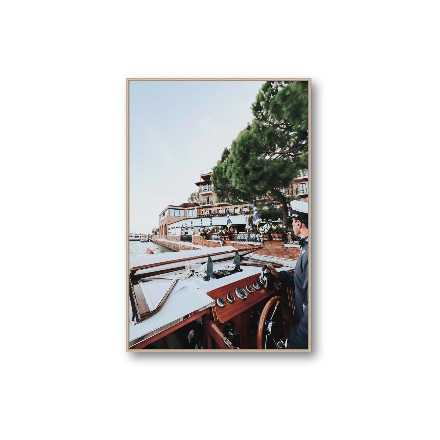 The Driver Venice Canal Italian wall art Extra Large fine art canvas in natural oak float frame