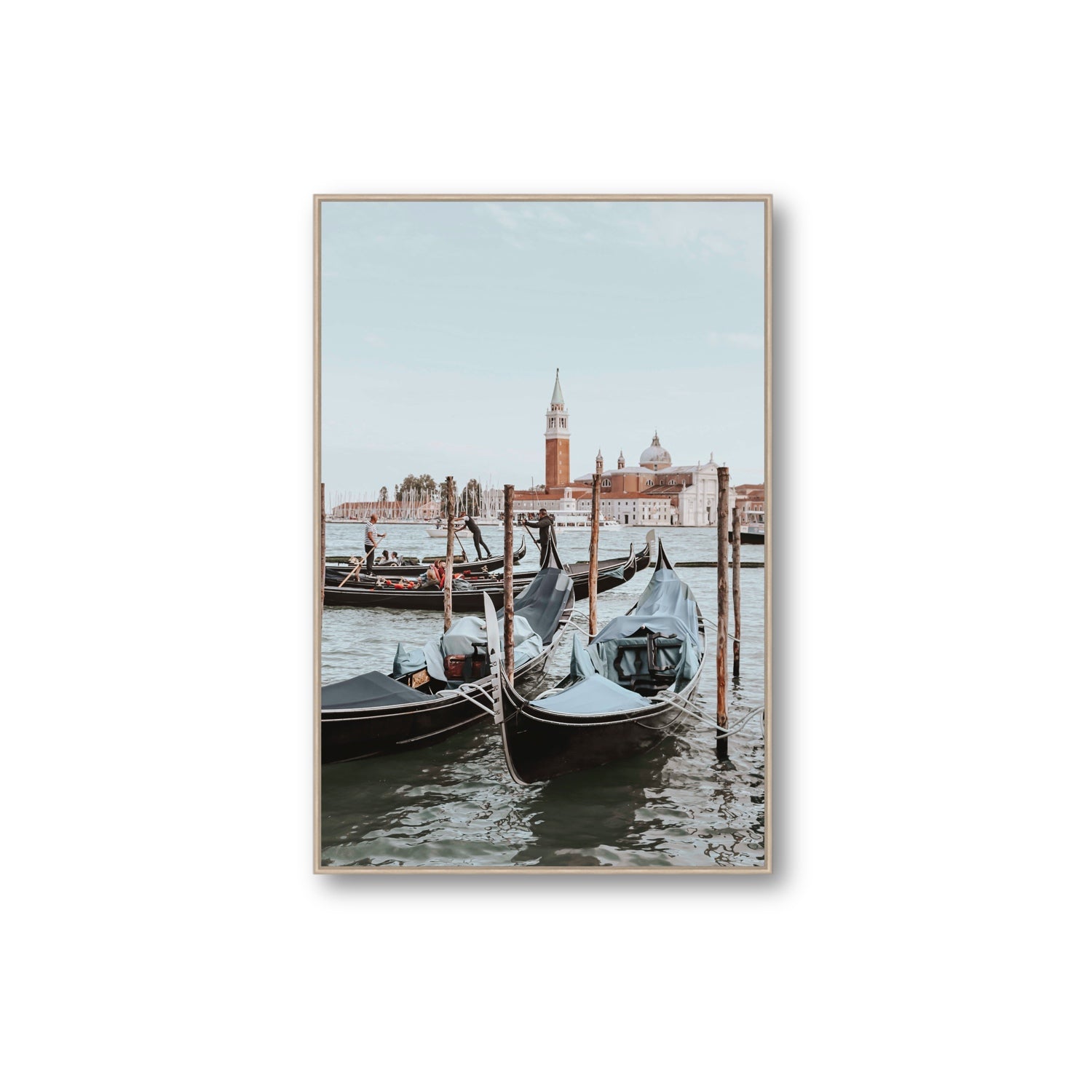 Italian Commute Venice Italian Mediterranean decor wall art Extra Large fine art canvas in natural oak float frame