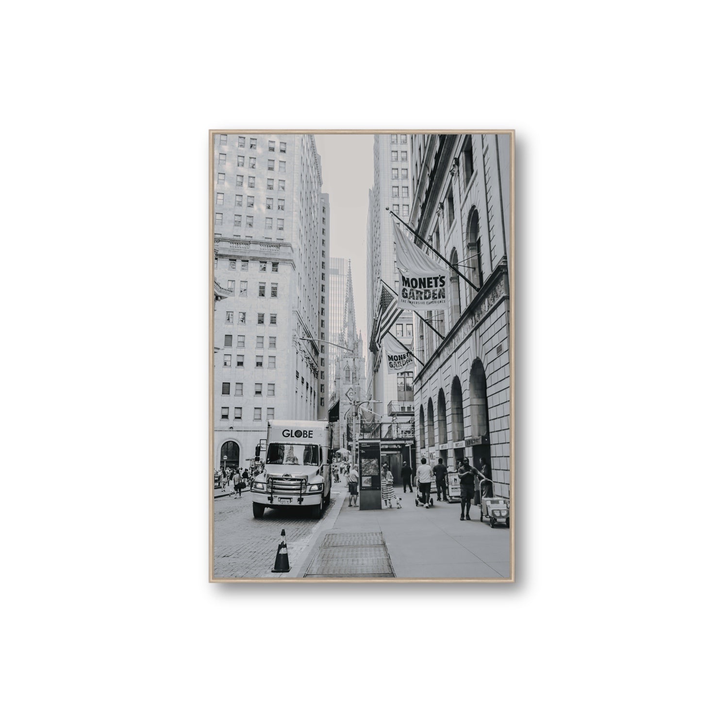 Metropolitan Monotone New York NYC Black & White wall art Extra Large fine art canvas in natural oak float frame