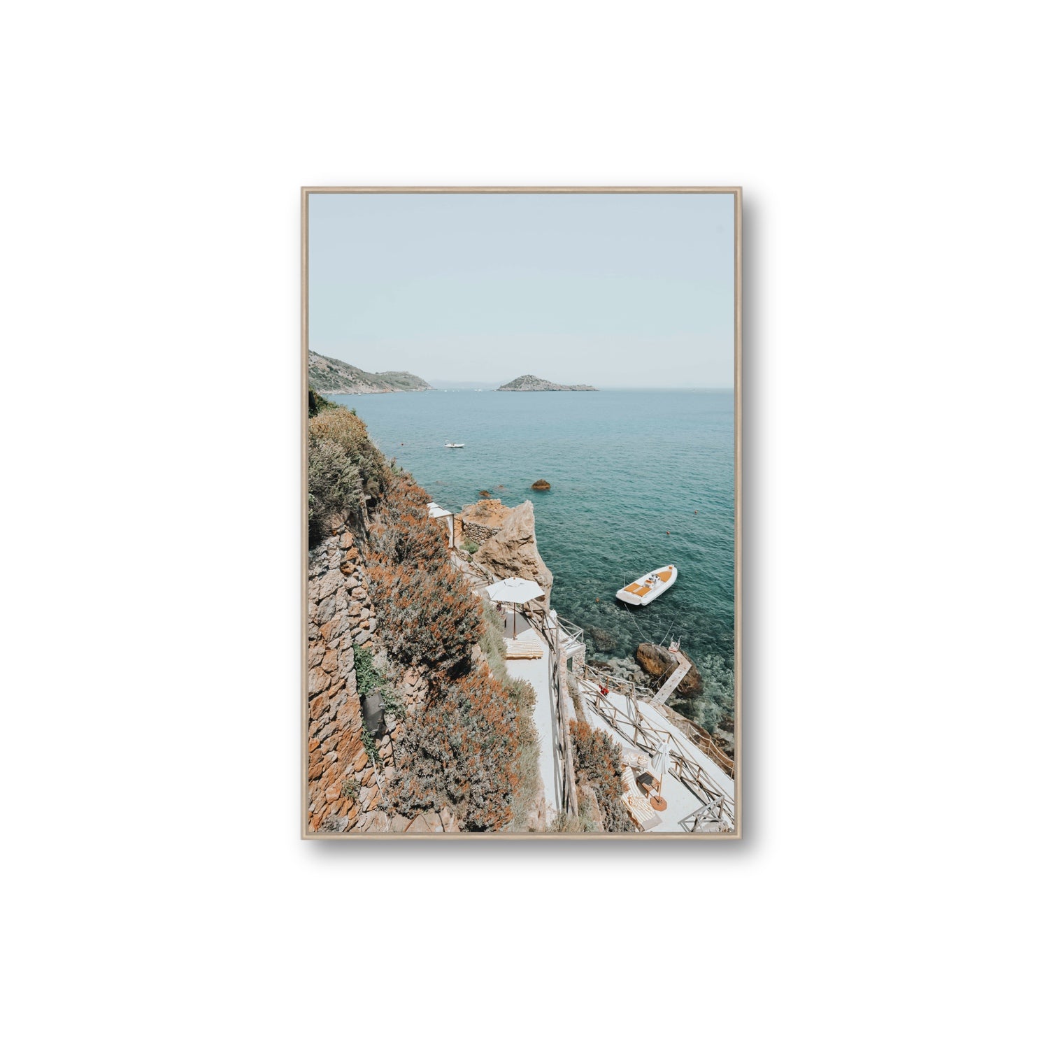 Front Row Seat Tuscany coastal wall art Extra Large fine art canvas in natural oak float frame
