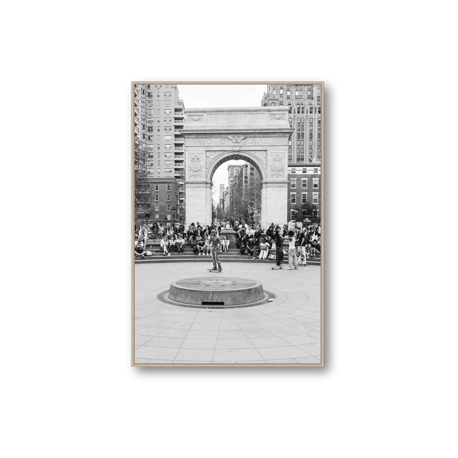 Concrete Conqueror New York NYC Skateboard wall art Extra Large fine art canvas in natural oak float frame