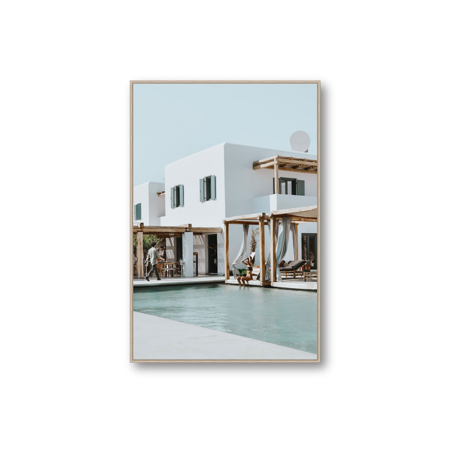 Aphrodite Mykonos Greek island wall art Extra Large fine art canvas in natural oak float frame
