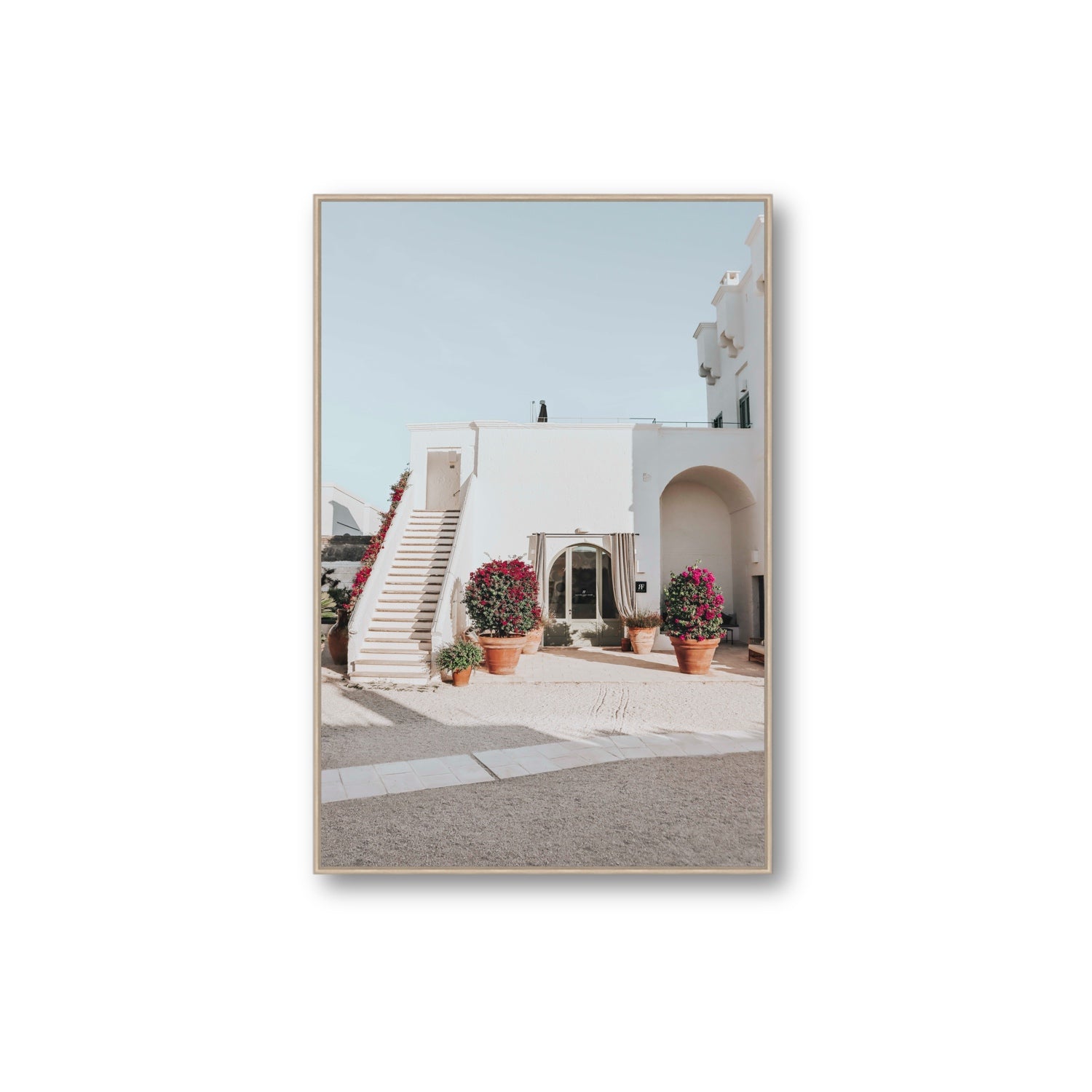 Scala Fiorita Puglia Mediterranean wall art Extra Large fine art canvas in natural oak float frame