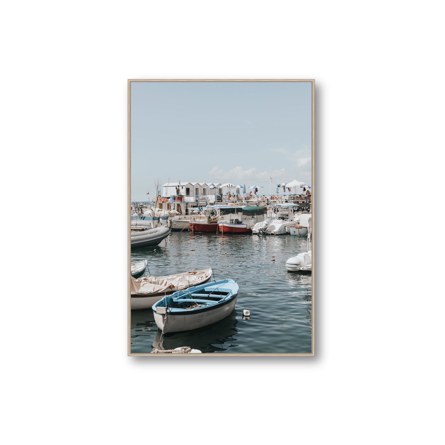 Harbour Hues Sorrento coastal Carousel wall art Extra Large fine art canvas in natural oak float frame