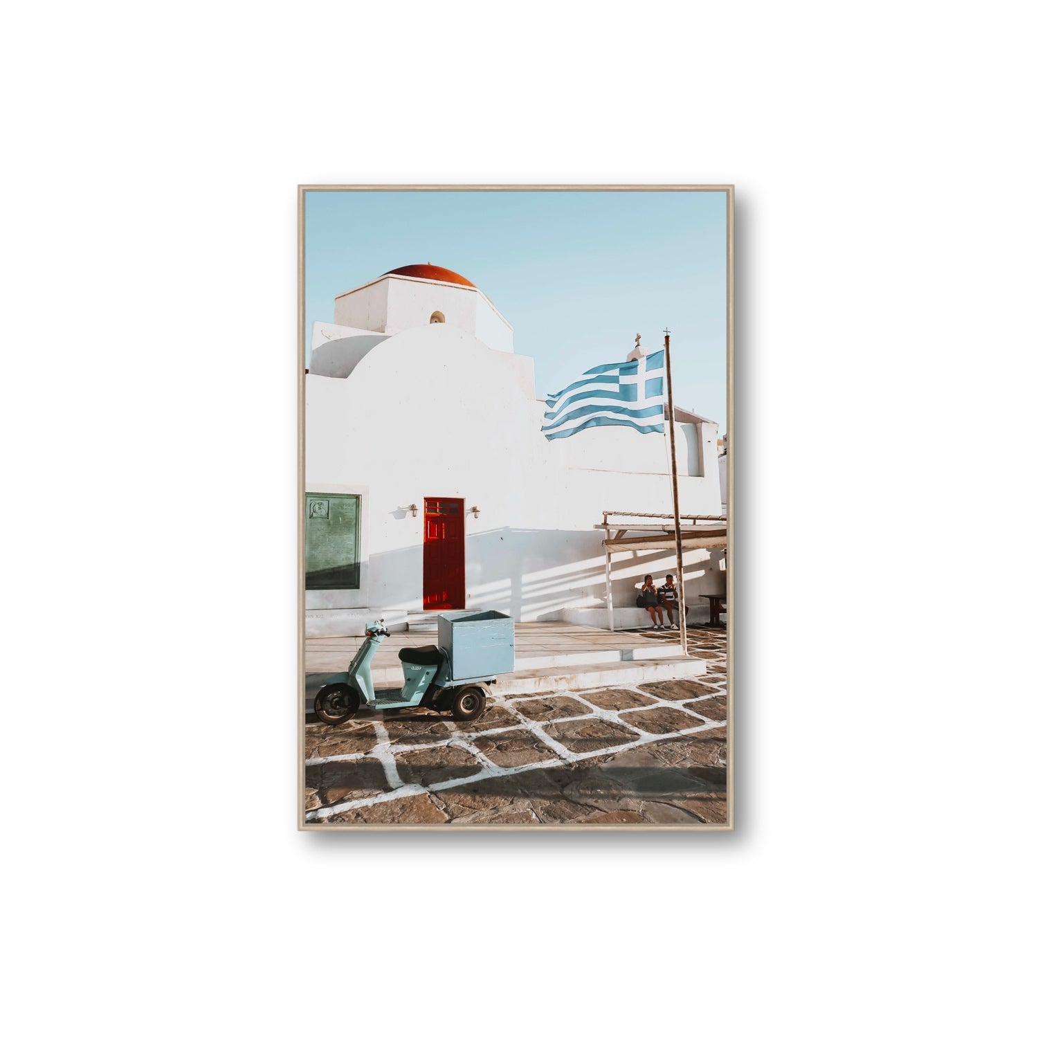 Mykonos Postcard fine art print, Mykonos, Greece, Extra Large, Natural Oak Float Frame, Fine Art Canvas