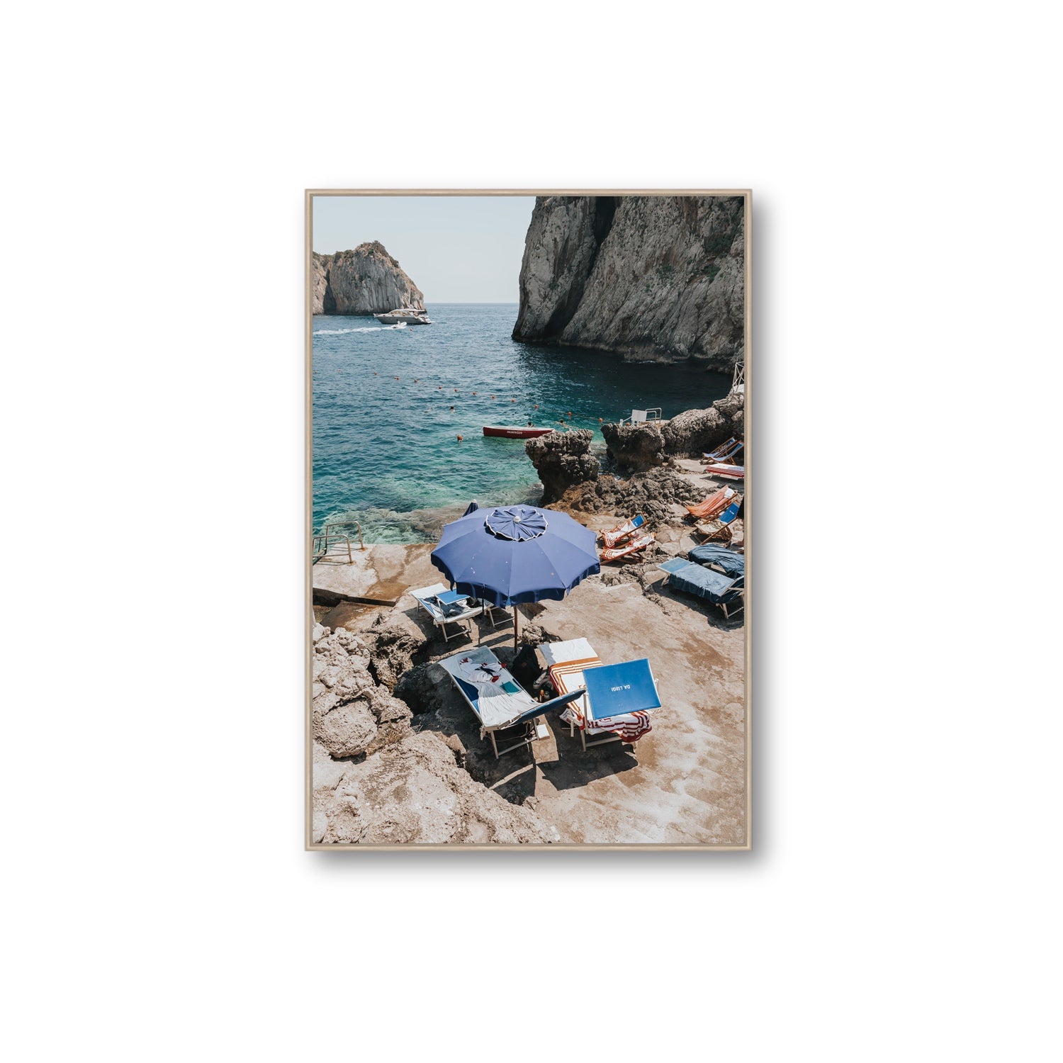 Lonely Loungers fine art print, Capri, Italy, Extra Large, Natural Oak Float Frame, Fine Art Canvas