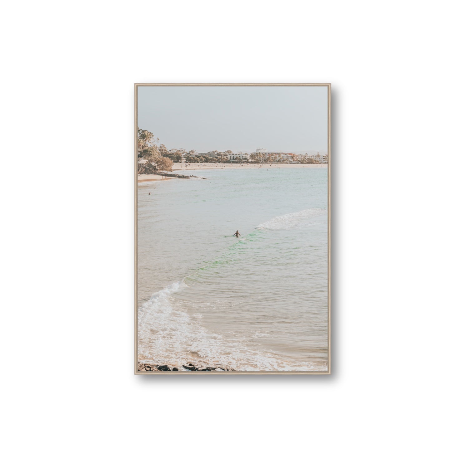 Salt Reverie fine art print, Noosa, Australia, coastal scenes artwork, Extra Large, Natural Oak Float Frame, Fine Art Canvas