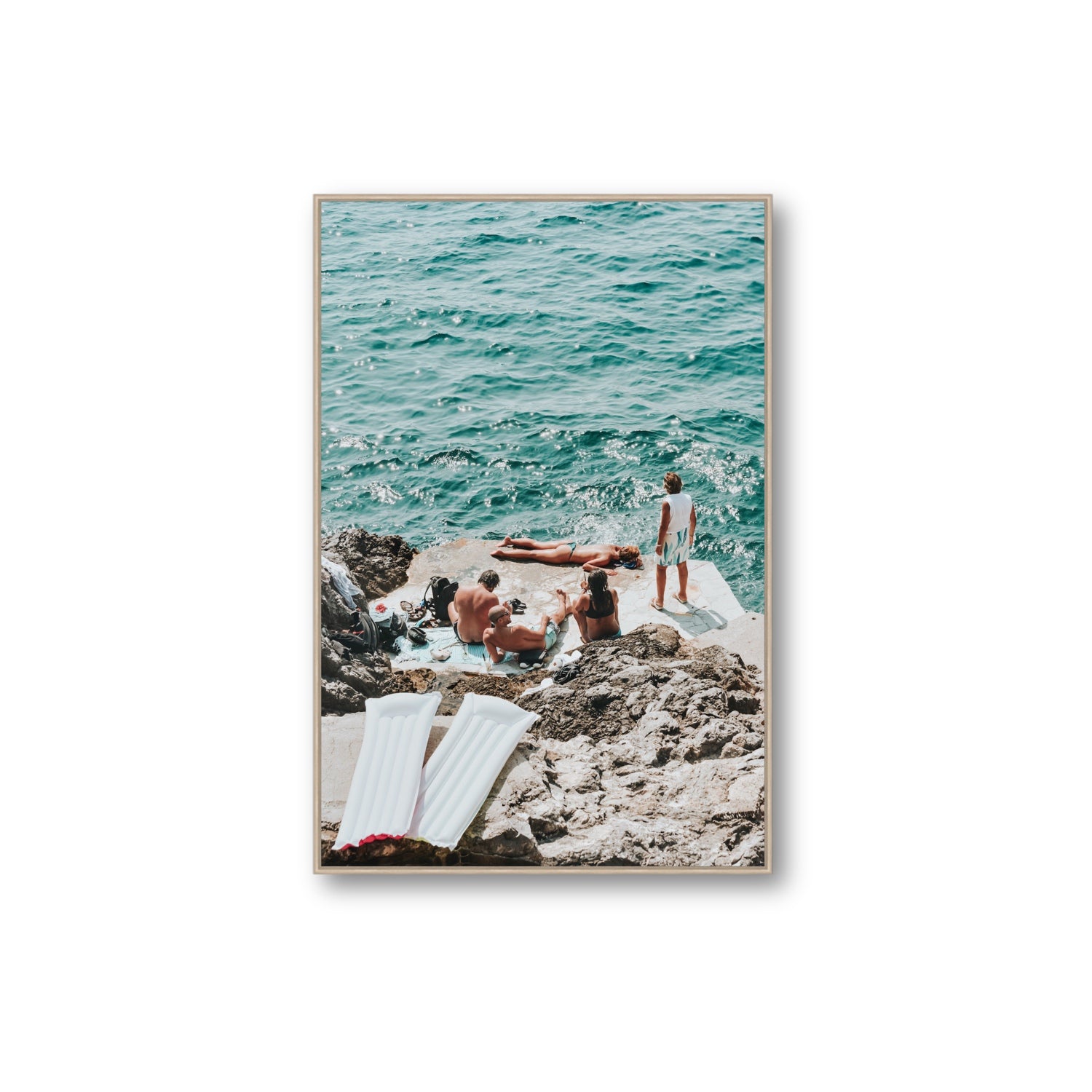 Gli Amici Praiano Amalfi Coast coastal wall art Extra Large fine art canvas in natural oak float frame