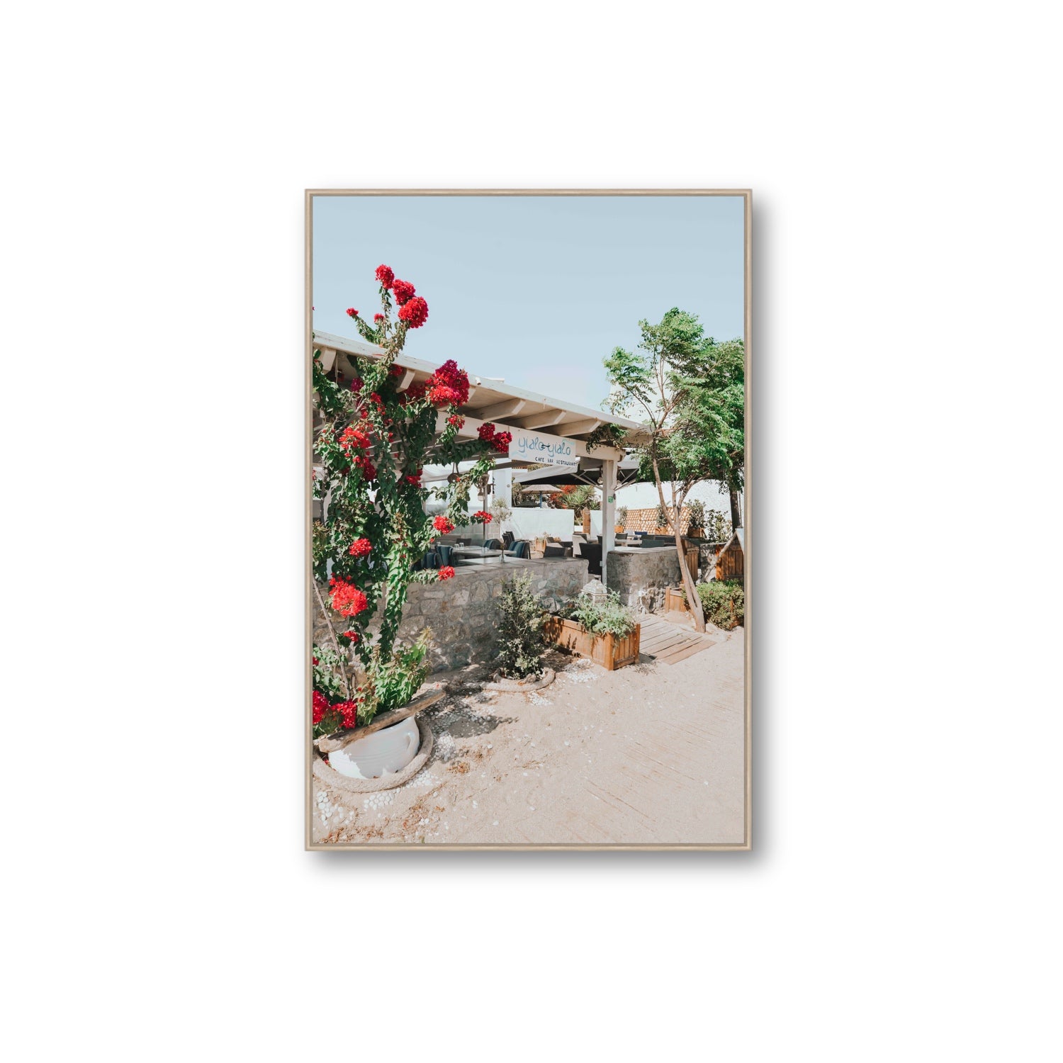 Yialo Yialo fine art print, Mykonos, Greece, Extra Large, Natural Oak Float Frame, Fine Art Canvas