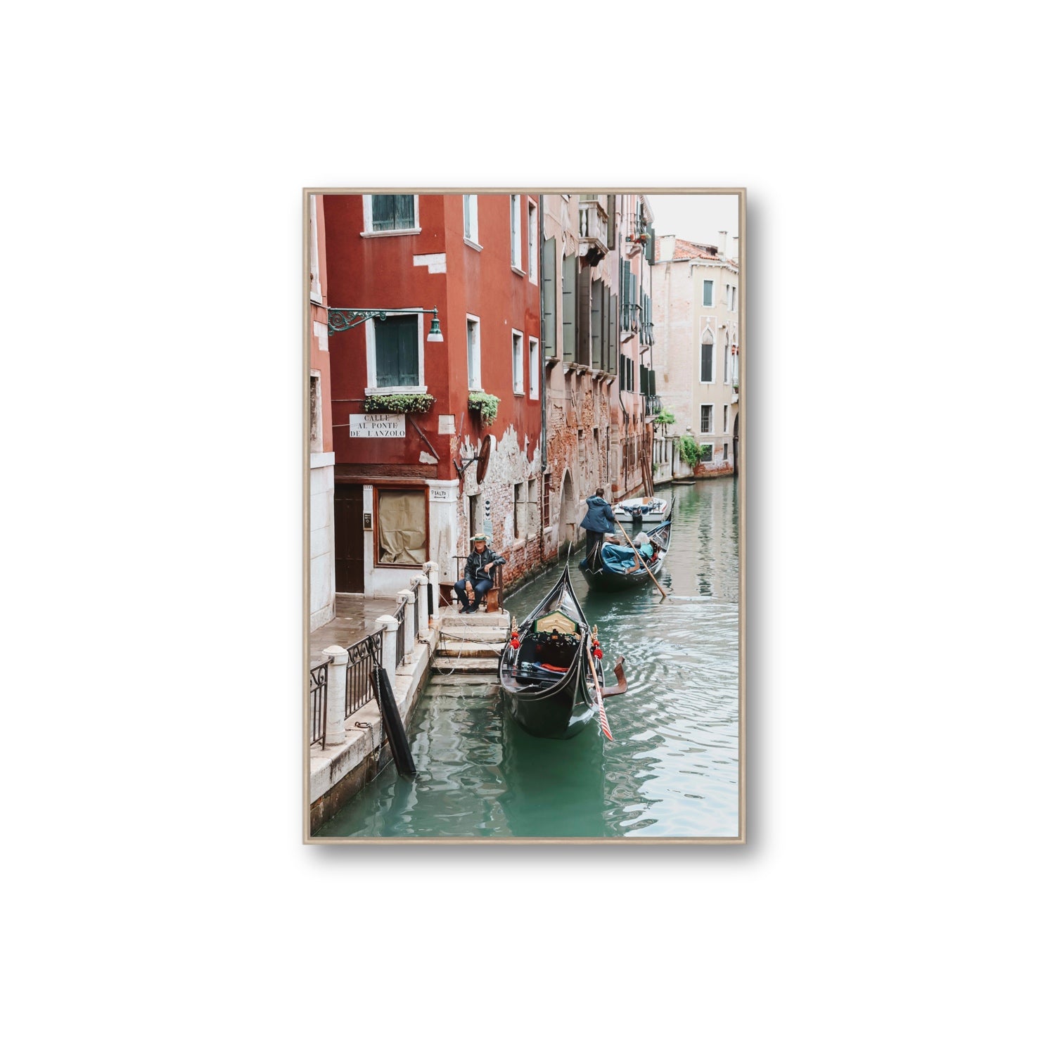 The Merchant Venice Canal Italian wall art Extra Large fine art canvas in natural oak float frame