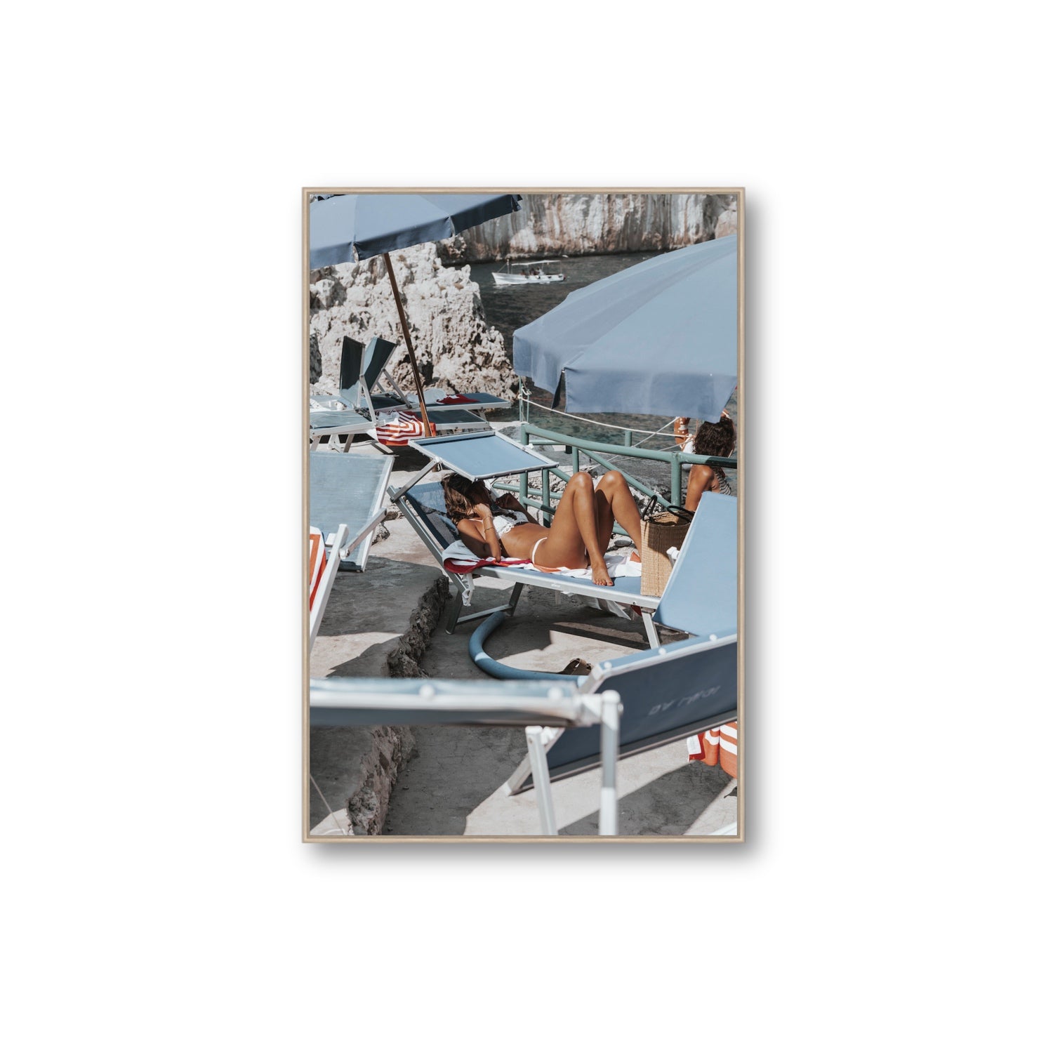 Beach Babe fine art print, Capri, Italy, Extra Large, Natural Oak Float Frame, Fine Art Canvas