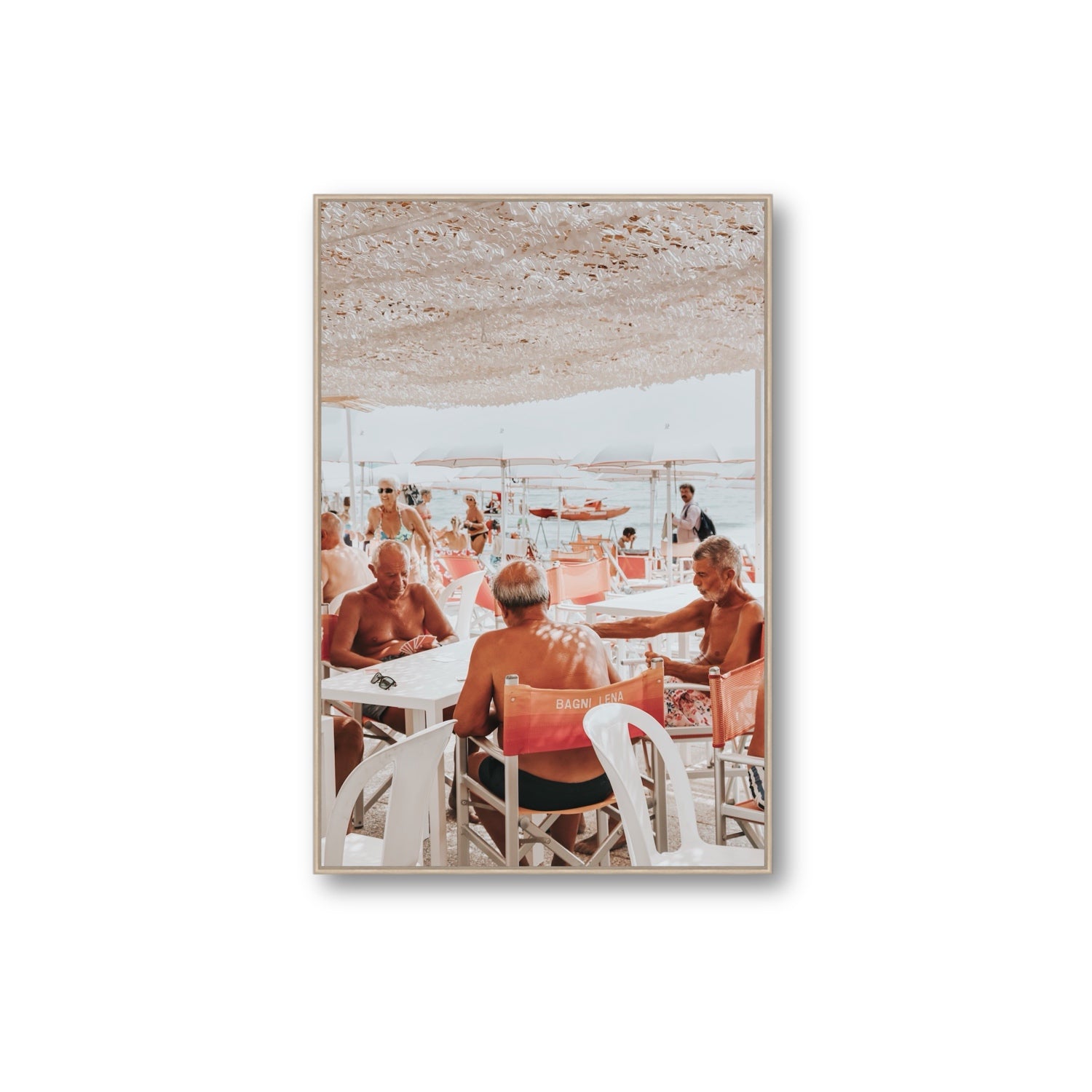The Players fine art print, Alassio, Italy, Extra Large, Natural Oak Float Frame, Fine Art Canvas