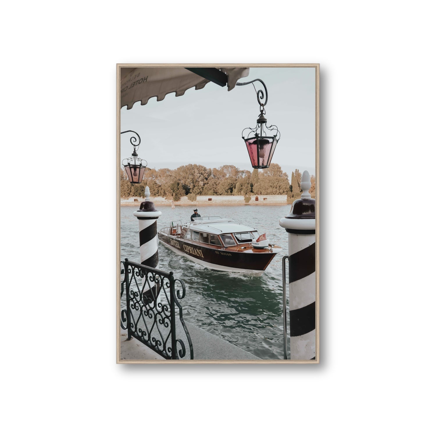 Taxi Shuttle Venice wall art Giant fine art canvas in natural oak float frame