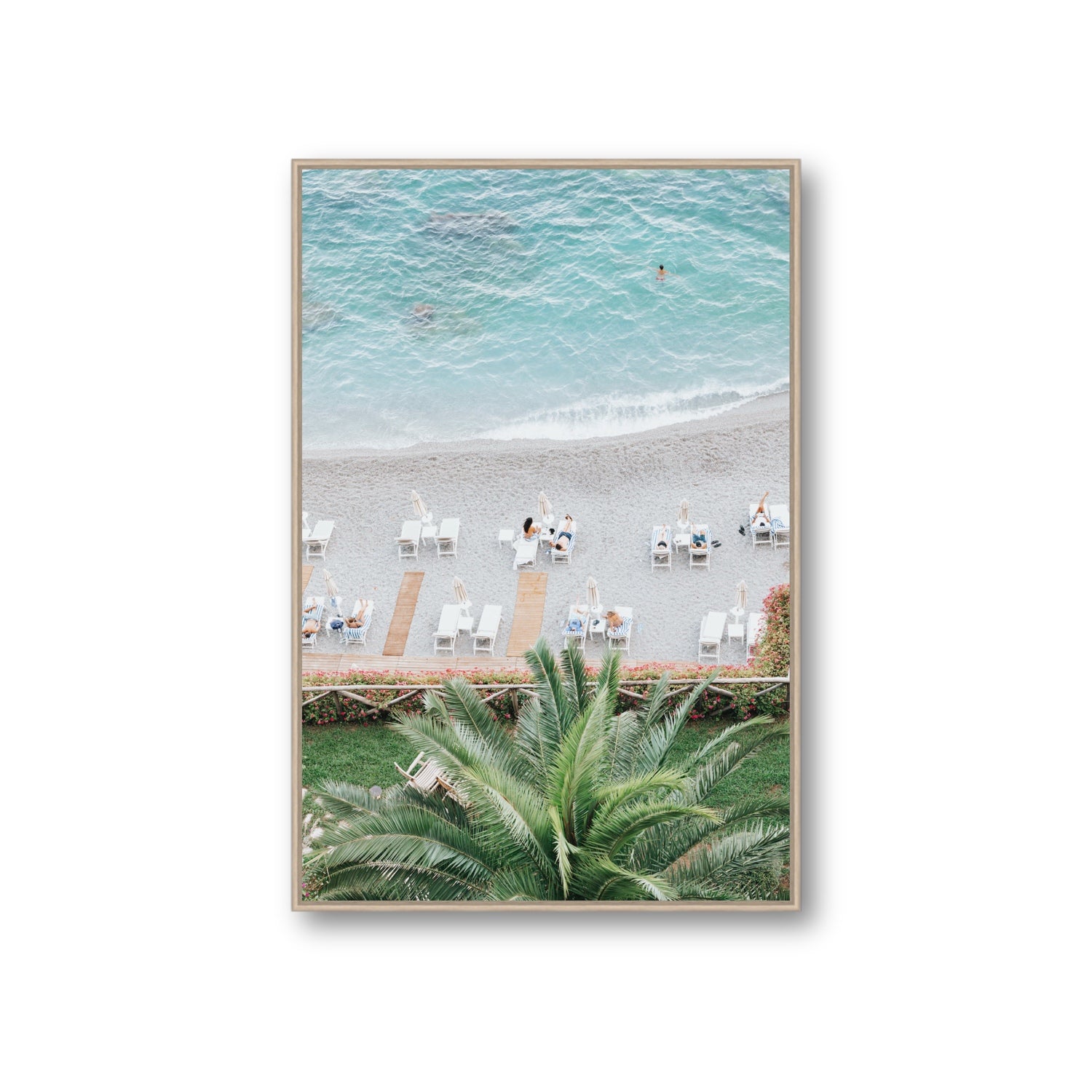 Paradiso Amalfi Mediterranean wall art Giant fine art canvas in natural oak float frame