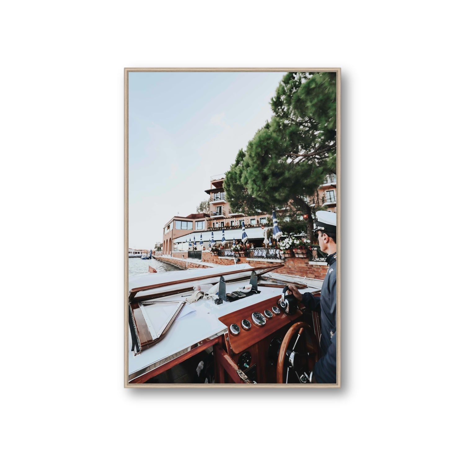 The Driver Venice Canal Italian wall art Giant fine art canvas in natural oak float frame