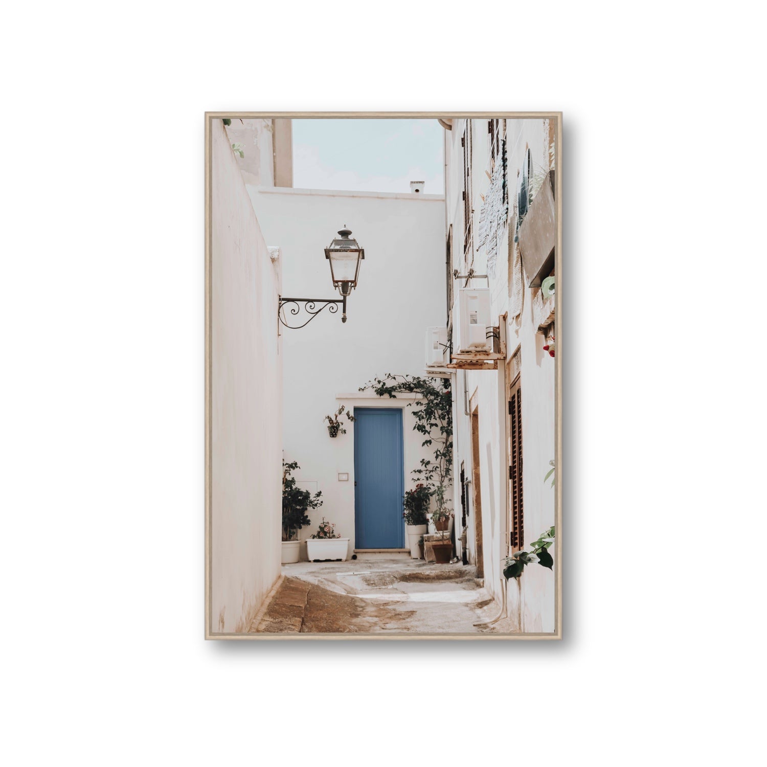 Entry Envy Puglia Ostuni wall art Giant fine art canvas in natural oak float frame