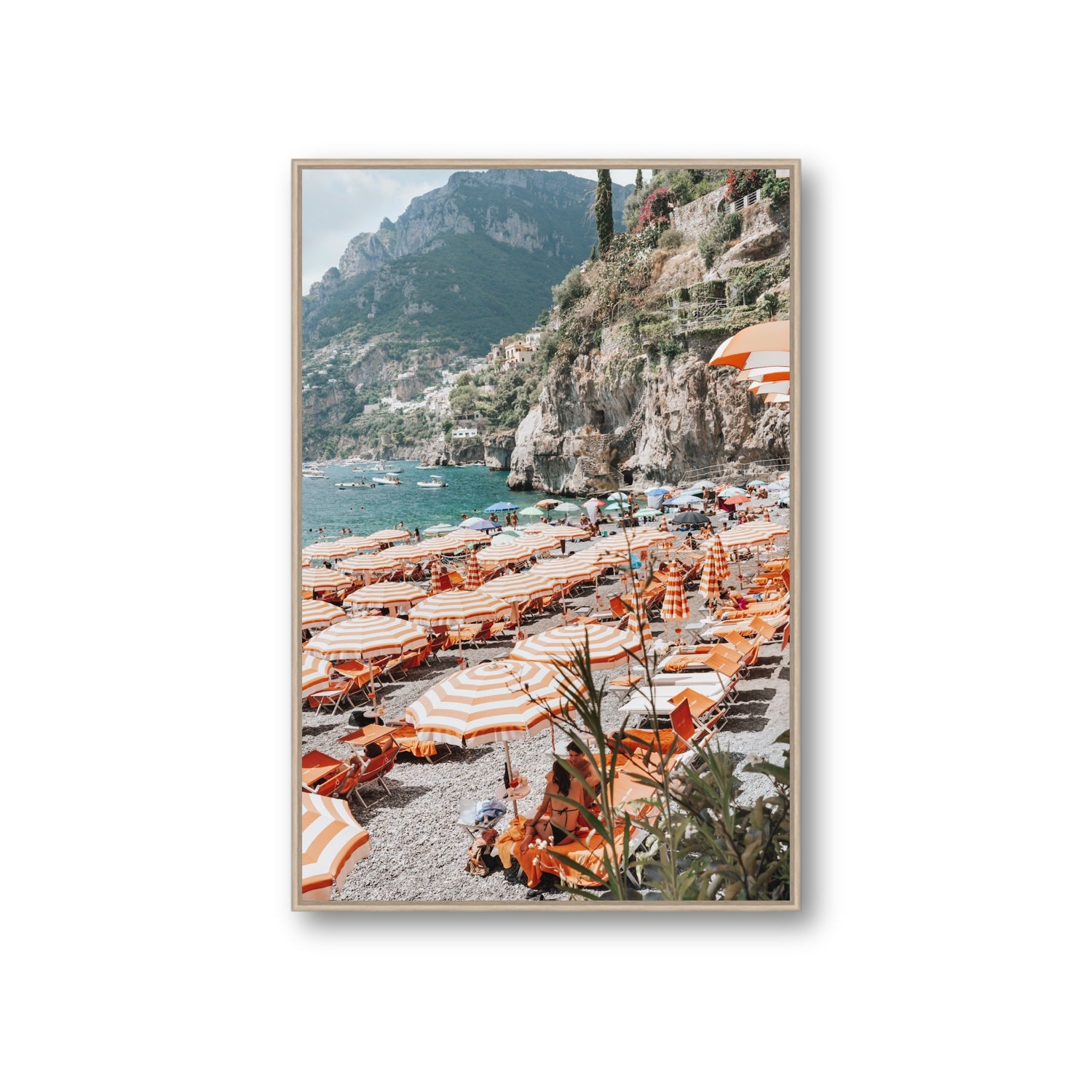 Bagni d'Arienzo Positano decor wall art Giant fine art canvas in natural oak float frame