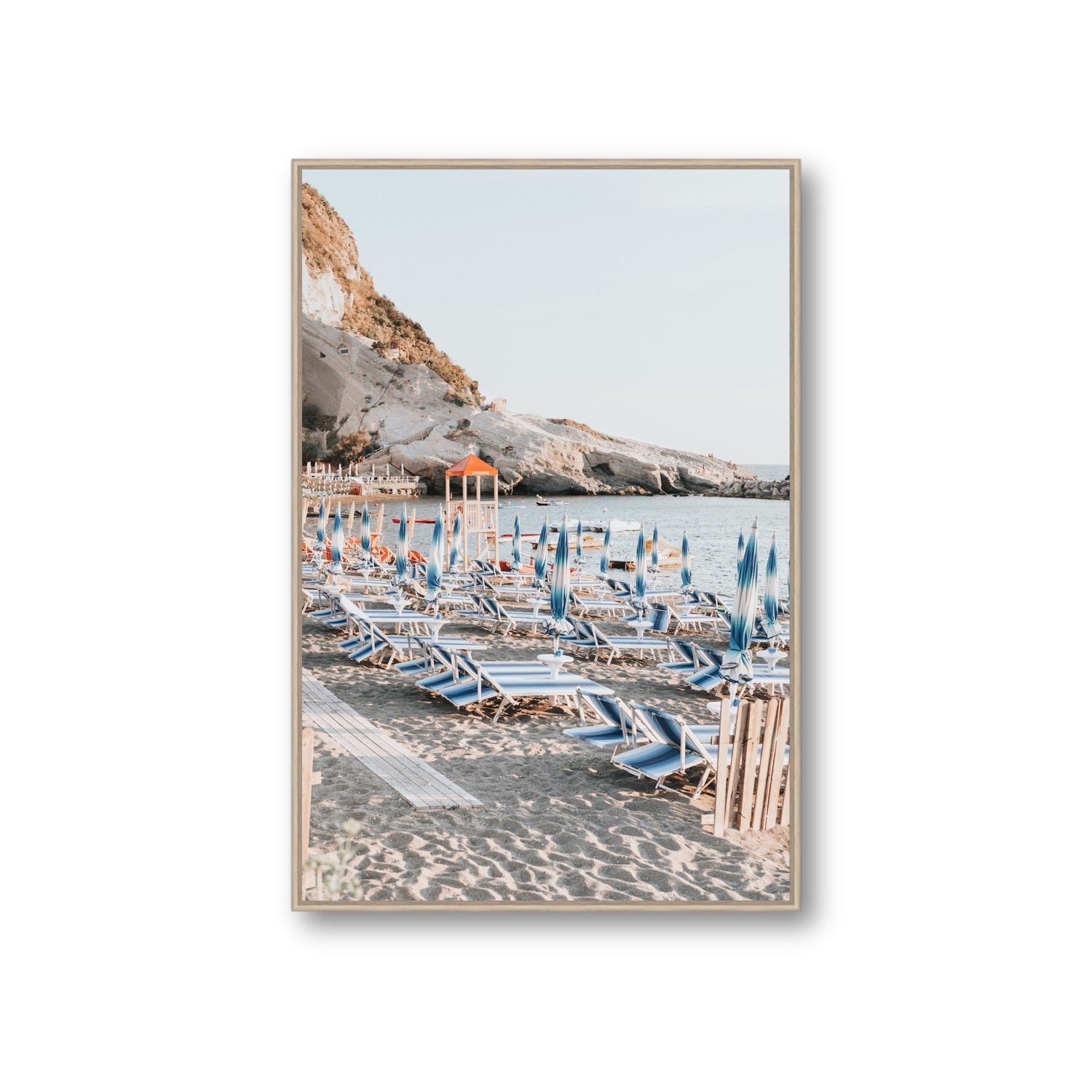 The Golden Hour Ischia Italian coastal wall art Giant fine art canvas in natural oak float frame