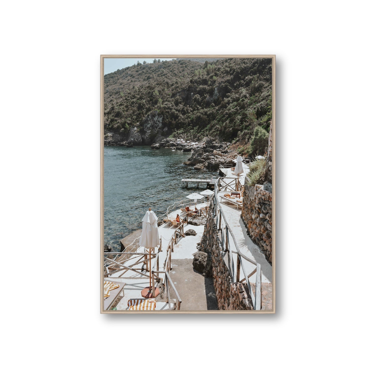 L'Estate Tuscany coastal Italian wall art Giant fine art canvas in natural oak float frame