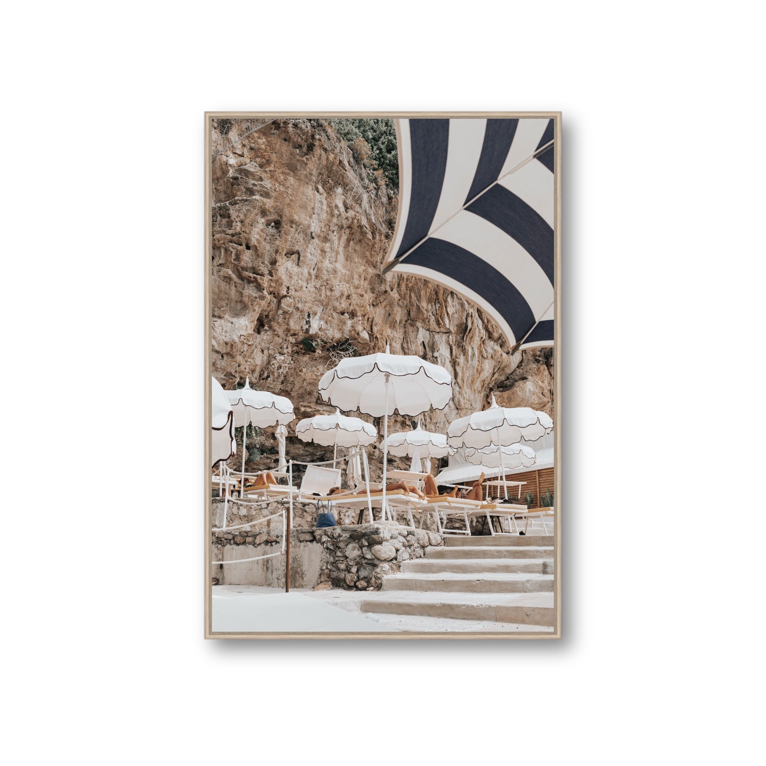 Rocky Refuge fine art print, Positano, Italy, Giant, Natural Oak Float Frame, Fine Art Canvas