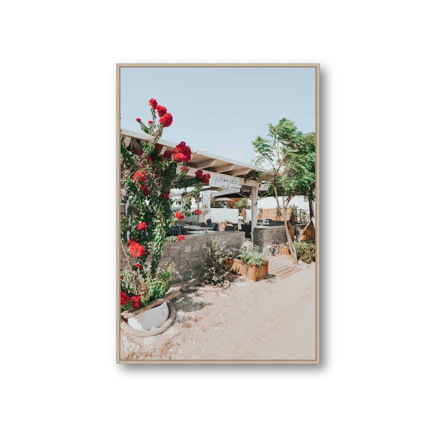 Yialo Yialo fine art print, Mykonos, Greece, Giant, Natural Oak Float Frame, Fine Art Canvas