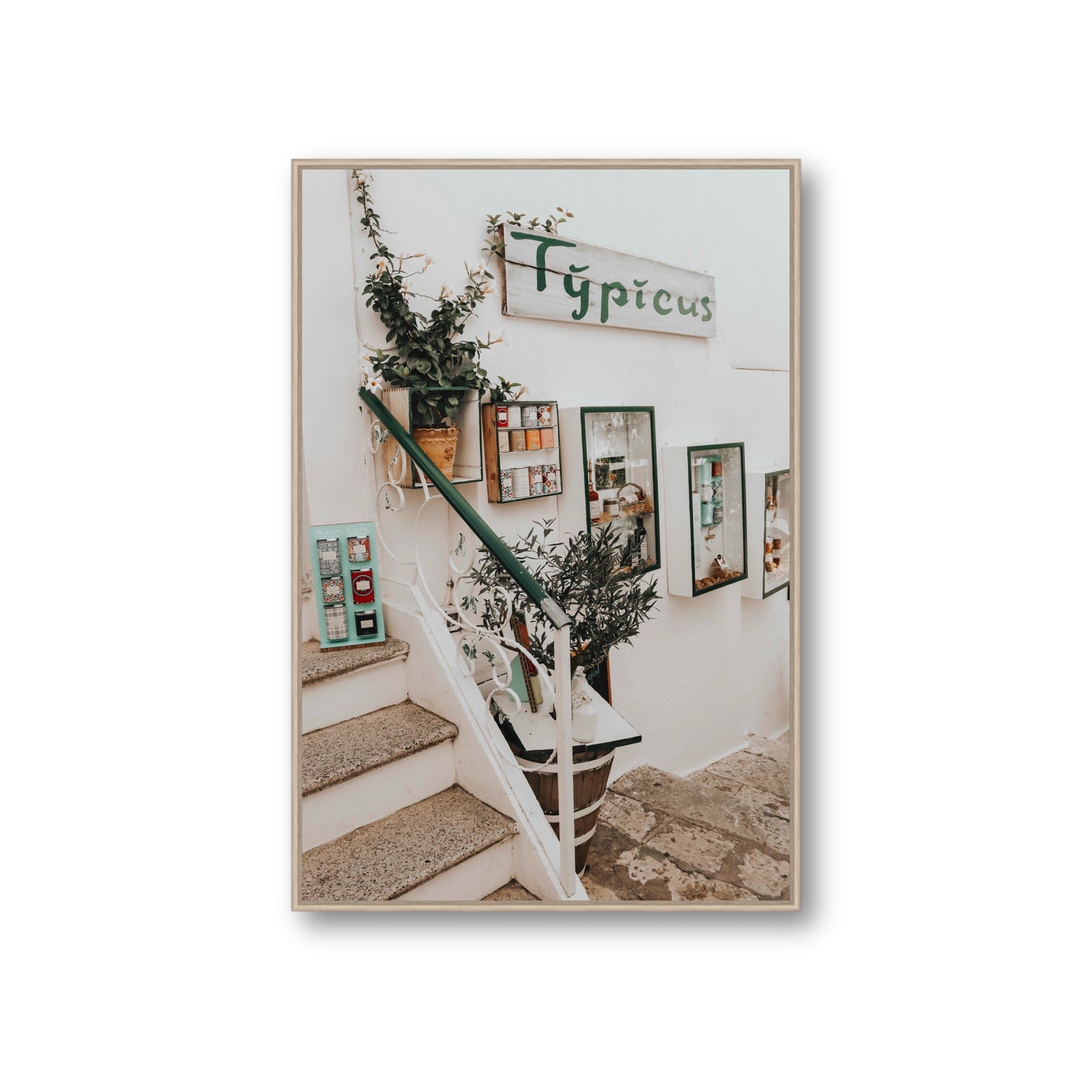 Il Negozio Puglia Ostuni wall art Giant fine art canvas in natural oak float frame