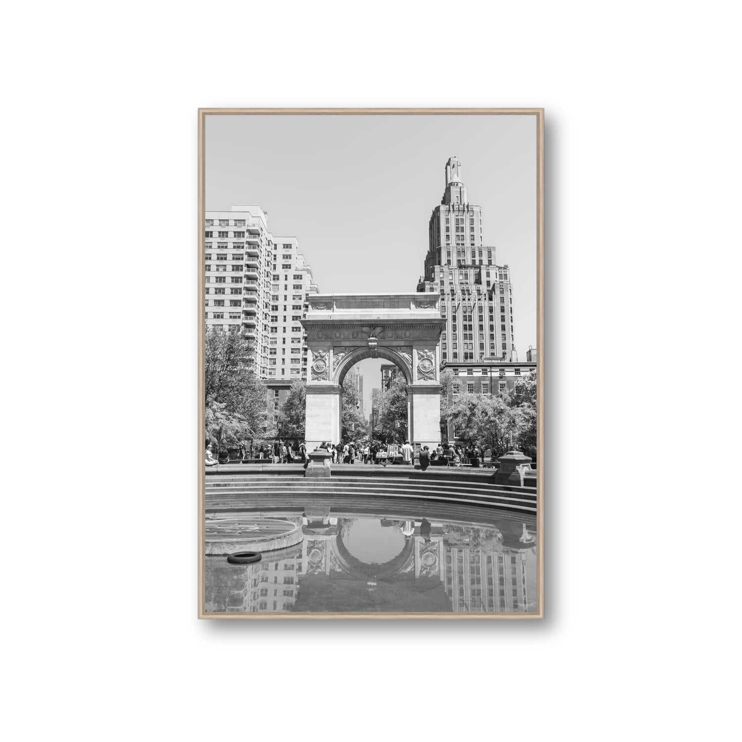 Washington Skyline New York NYC Black & White wall art Giant fine art canvas in natural oak float frame