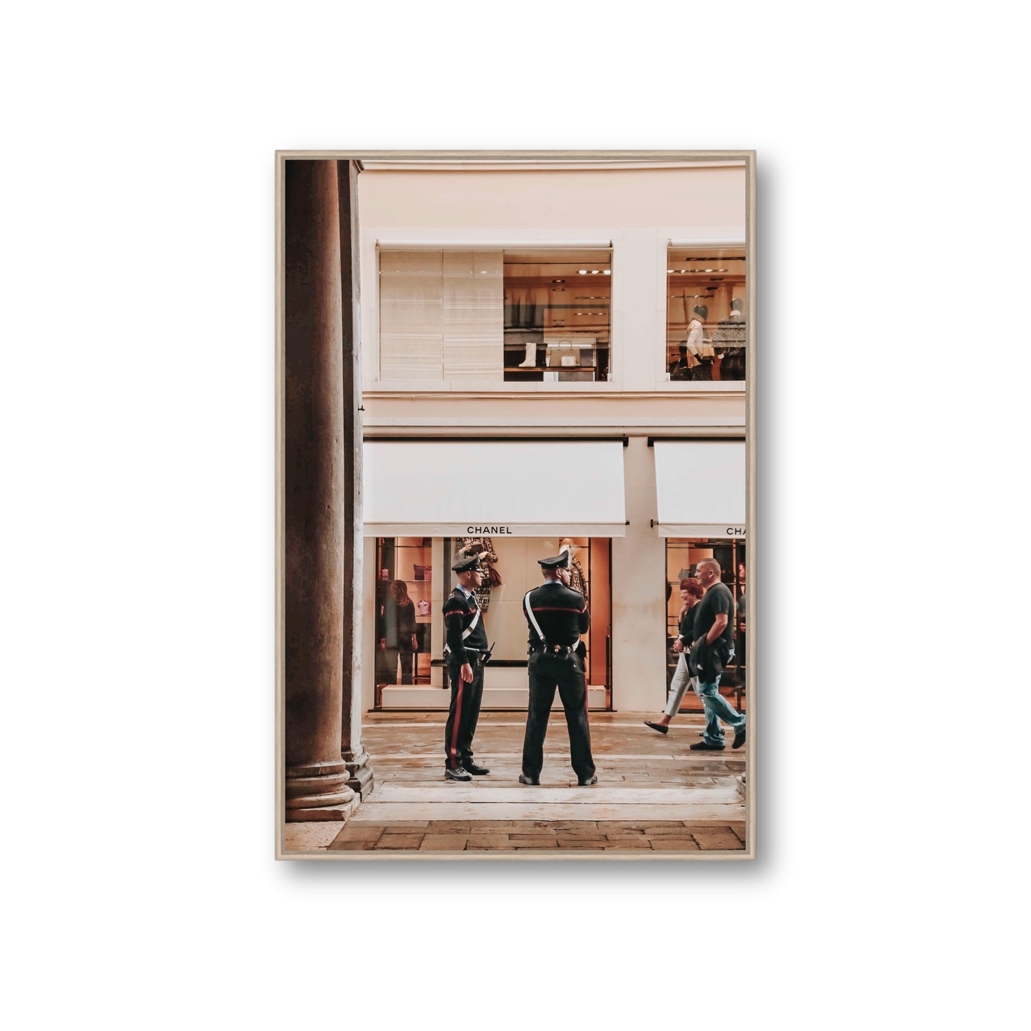 Style Police Venice Italian wall art Giant fine art canvas in natural oak float frame