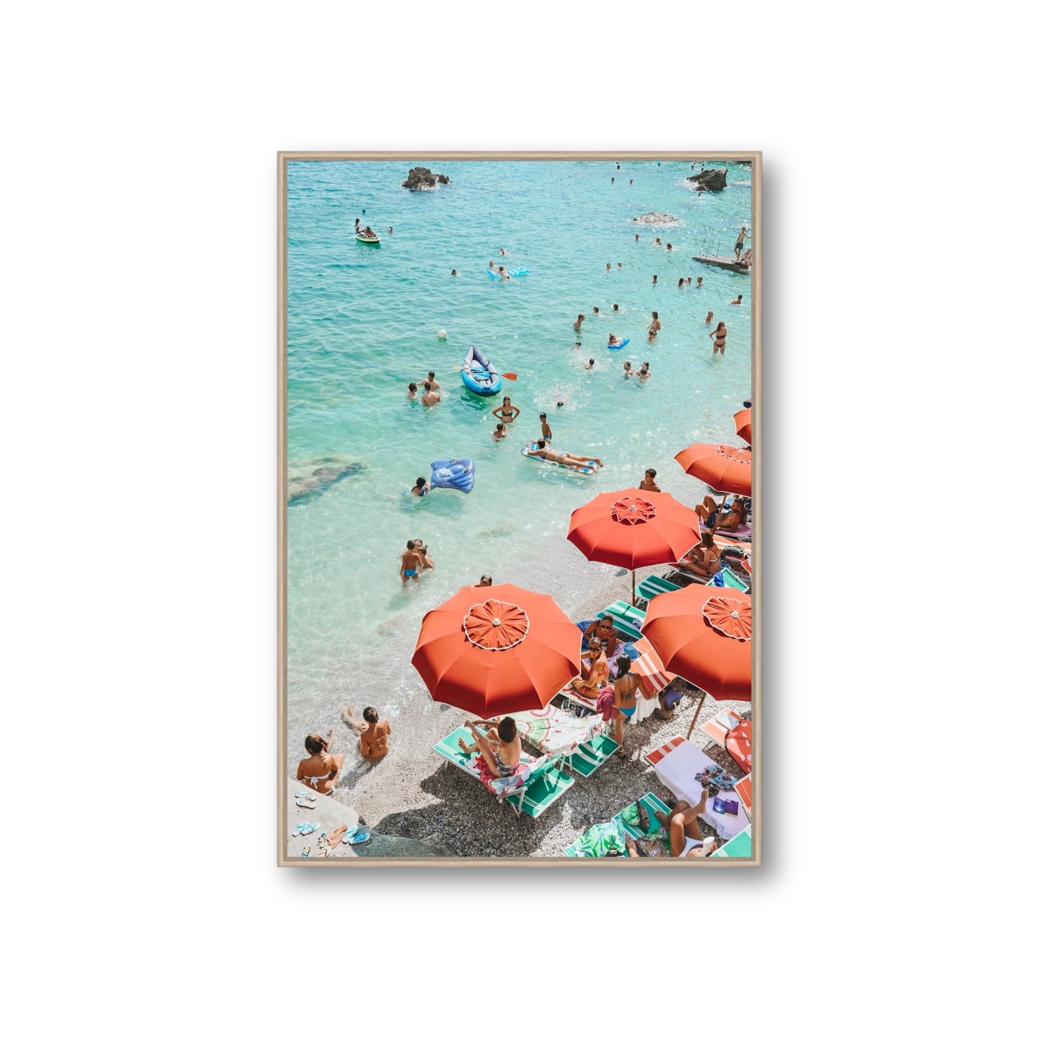Easy Street Capri Italian beach wall art Giant fine art canvas in natural oak float frame