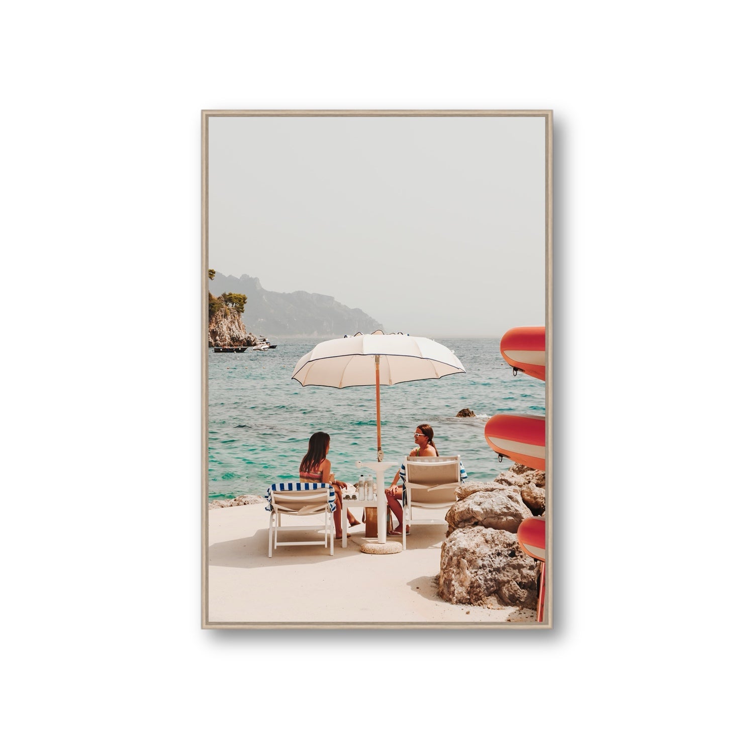 Salty Banter Amalfi Mediterranean wall art Giant fine art canvas in natural oak float frame
