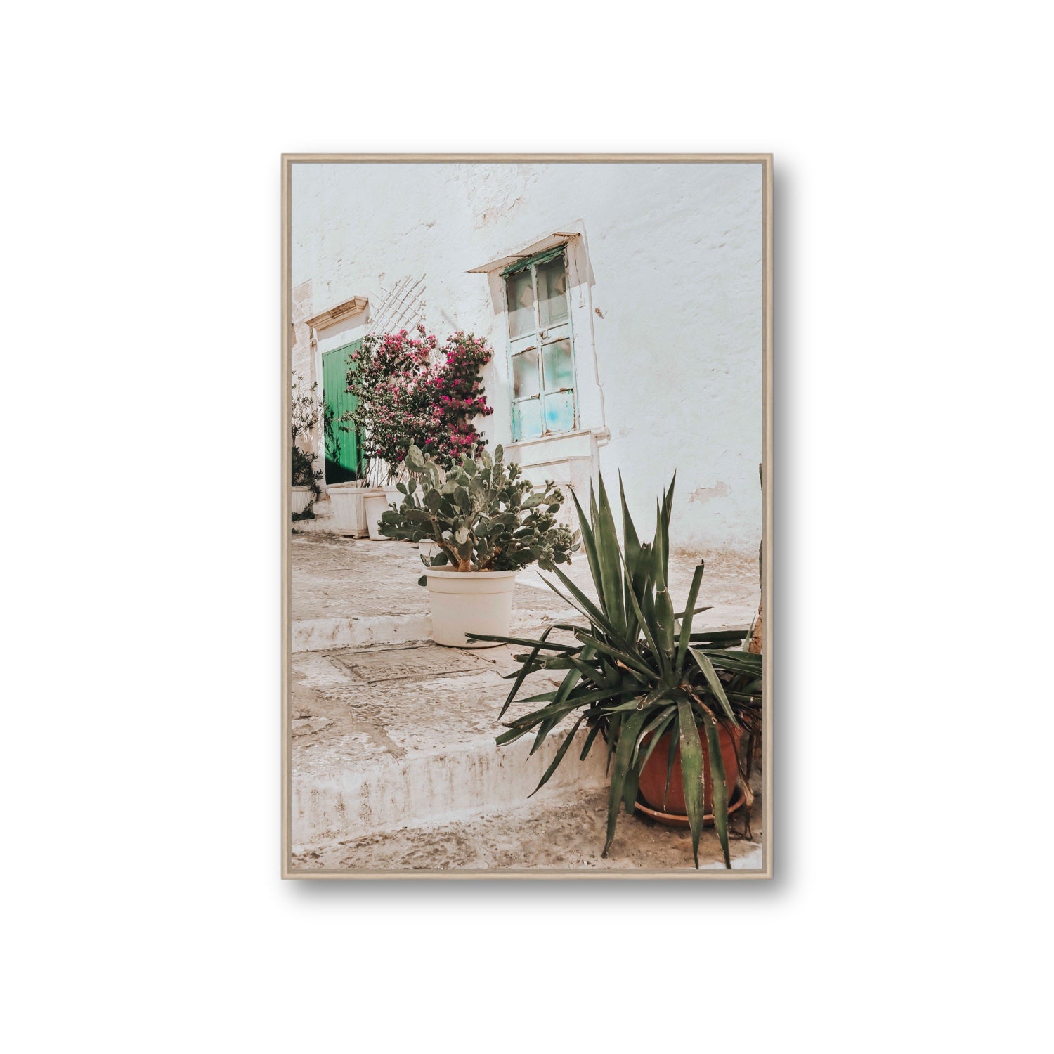 Giardino Segreto Puglia Ostuni wall art Giant fine art canvas in natural oak float frame