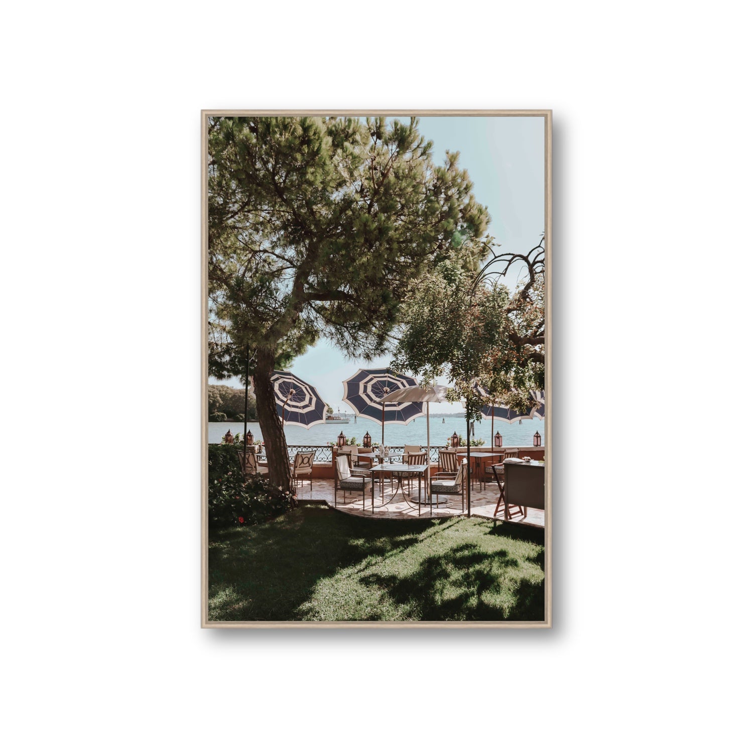 Tranquil Gardens Venice Italian wall art Giant fine art canvas in natural oak float frame