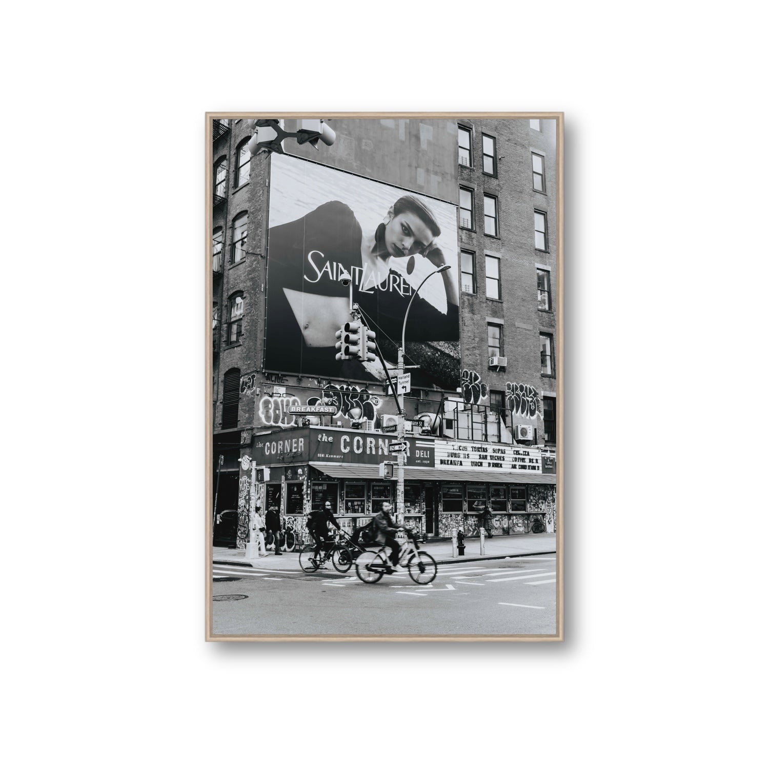 Runway To Rooftops New York NYC Black & White wall art Giant fine art canvas in natural oak float frame