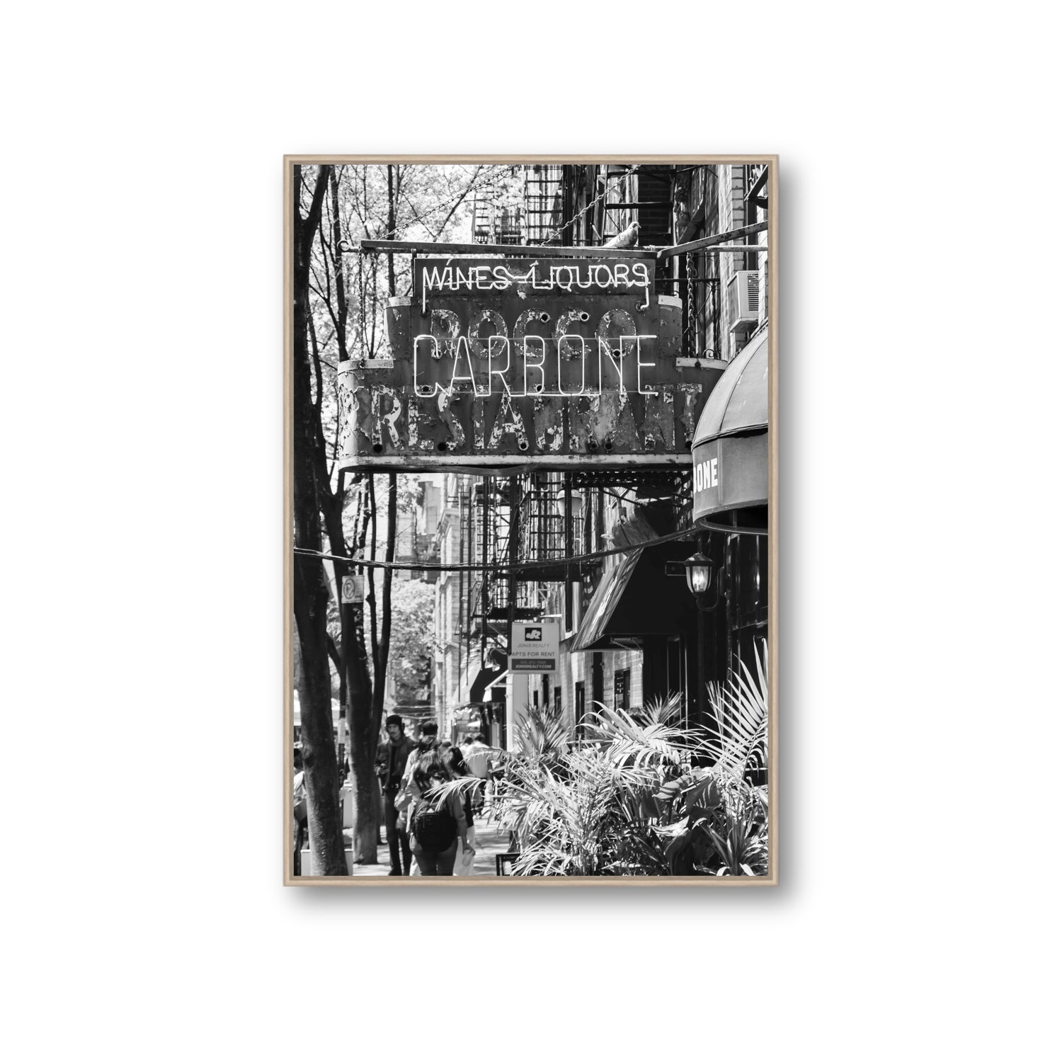 Paparazzi To Pasta New York NYC Black & White wall art Giant fine art canvas in natural oak float frame