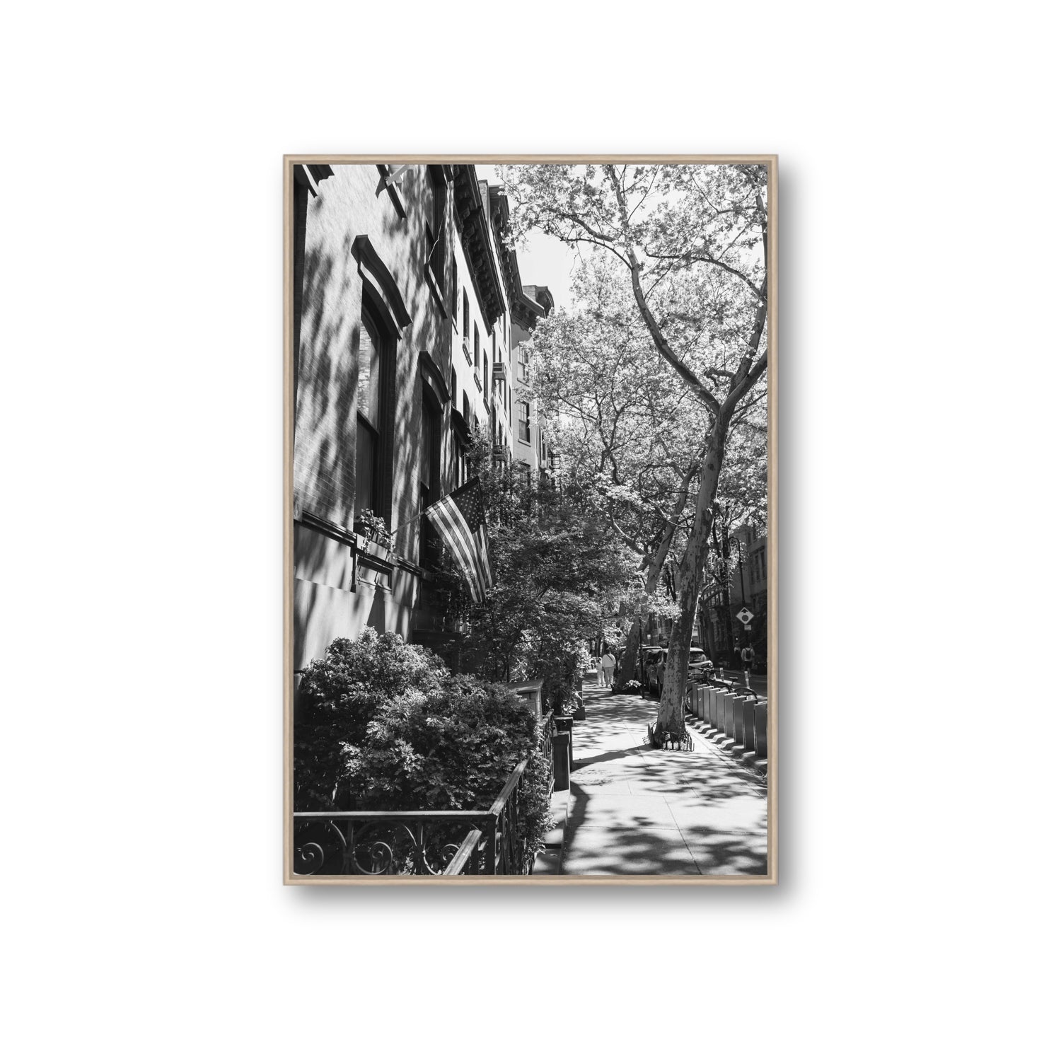 Urban Patriotism New York NYC Black & White wall art Giant fine art canvas in natural oak float frame