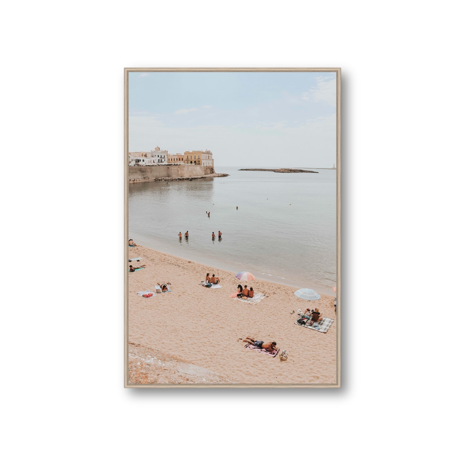 Spiaggia della Purita Puglia coastal art print Giant fine art canvas in natural oak float frame
