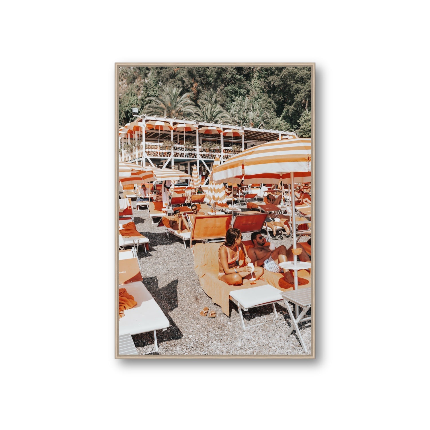 Lounging In Lido fine art print, Positano, Italy, Giant, Natural Oak Float Frame, Fine Art Canvas