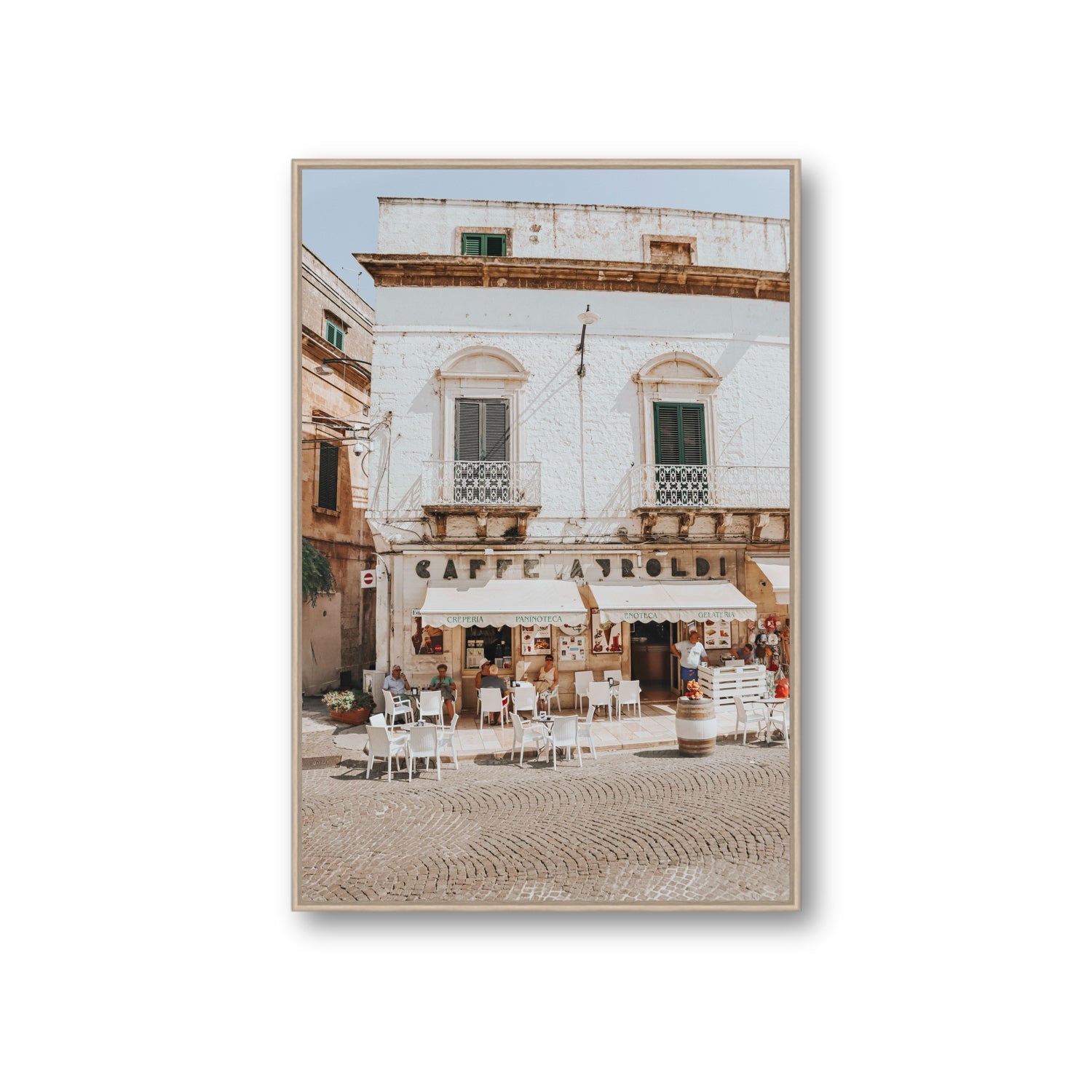 L'Ora di Pranzo Puglia L’Ora di Pranzo Italian art print Giant fine art canvas in natural oak float frame
