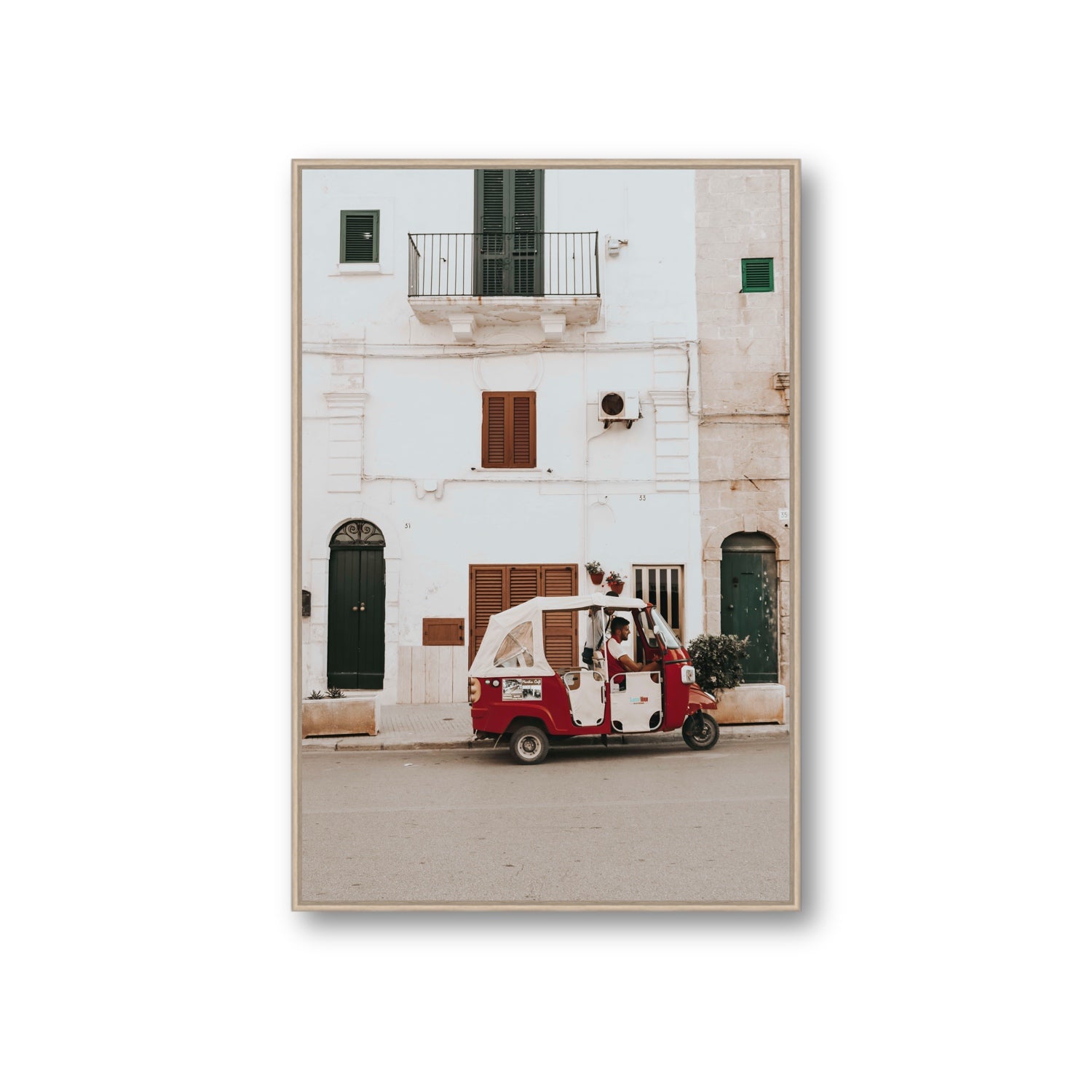 Groovy Piaggio Puglia Italian wall art Giant fine art canvas in natural oak float frame