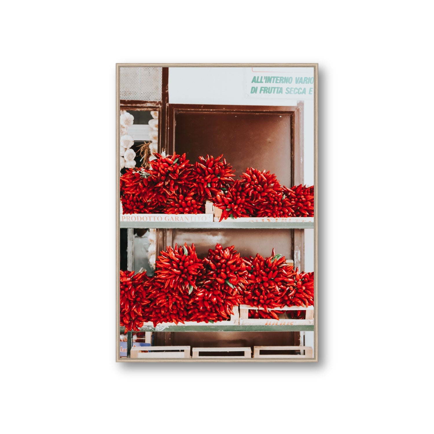 Hot Harvest Puglia Italian wall art Giant fine art canvas in natural oak float frame