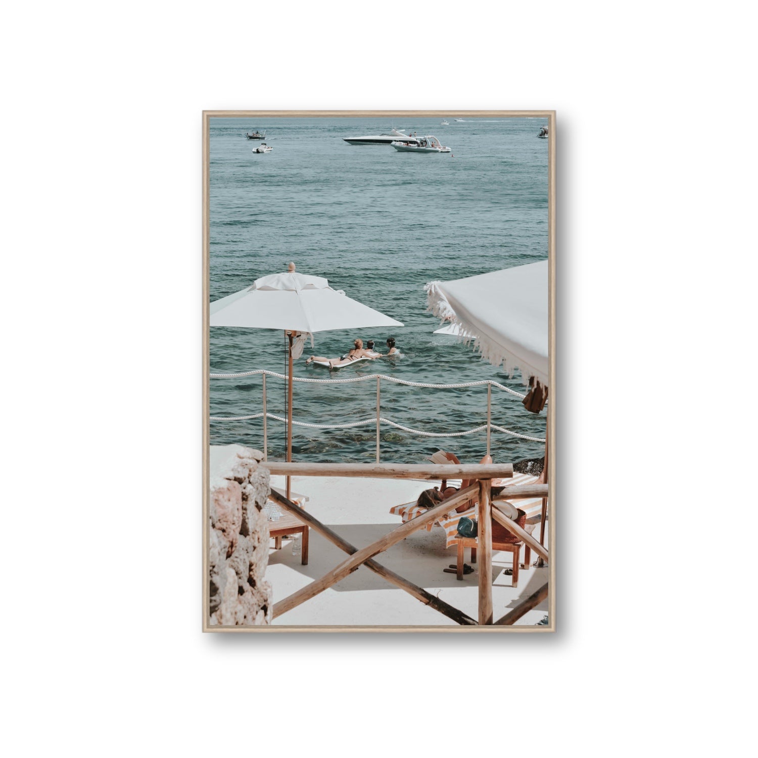Hideaway Tuscany coastal Mediterranean wall art Giant fine art canvas in natural oak float frame