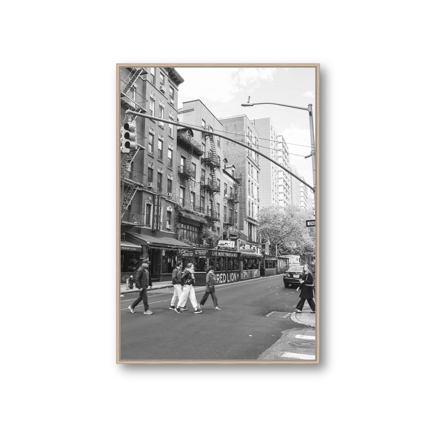 Spectral Streets New York NYC Black & White wall art Giant fine art canvas in natural oak float frame