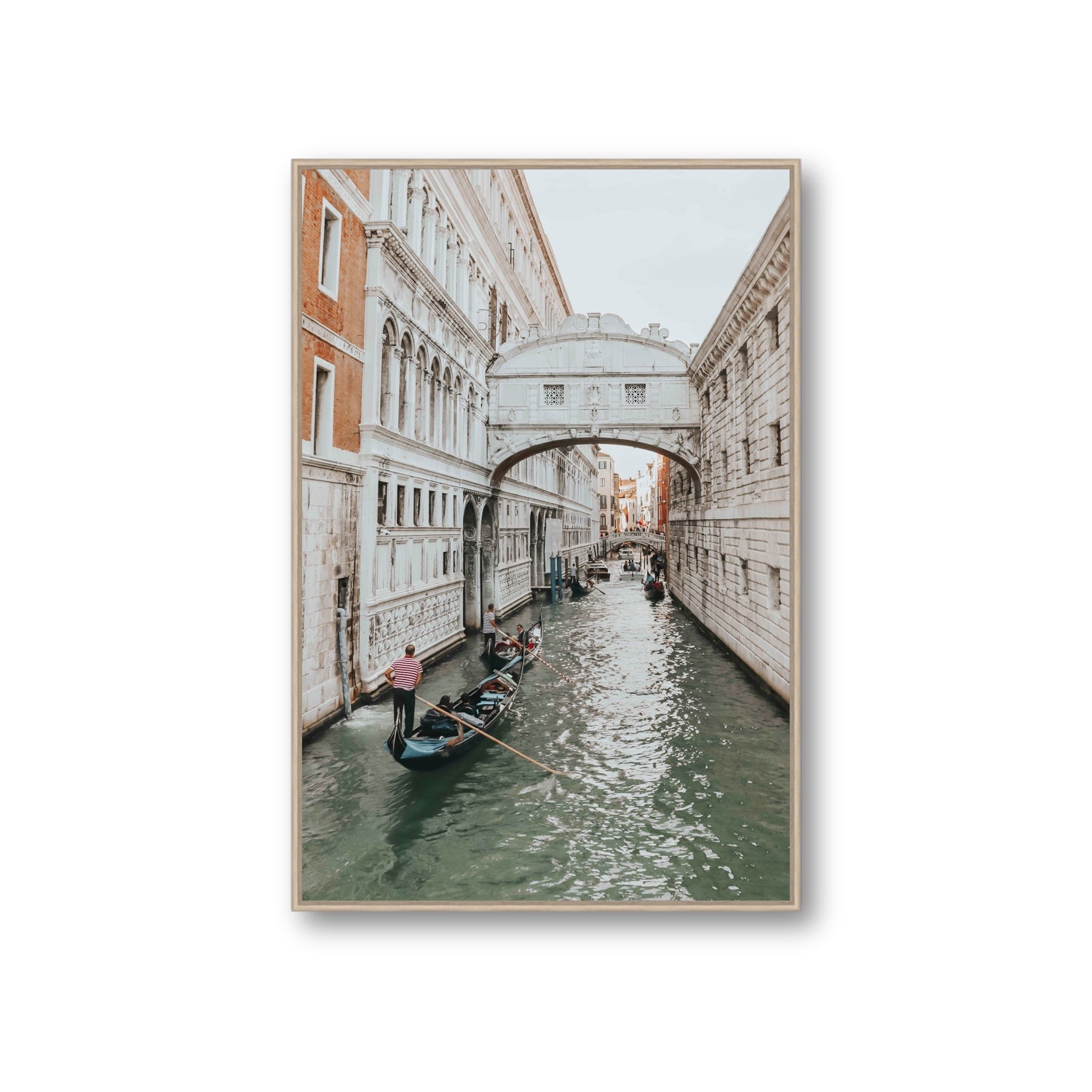 Bridge of Sighs Venice Gondola Italian wall art Giant fine art canvas in natural oak float frame