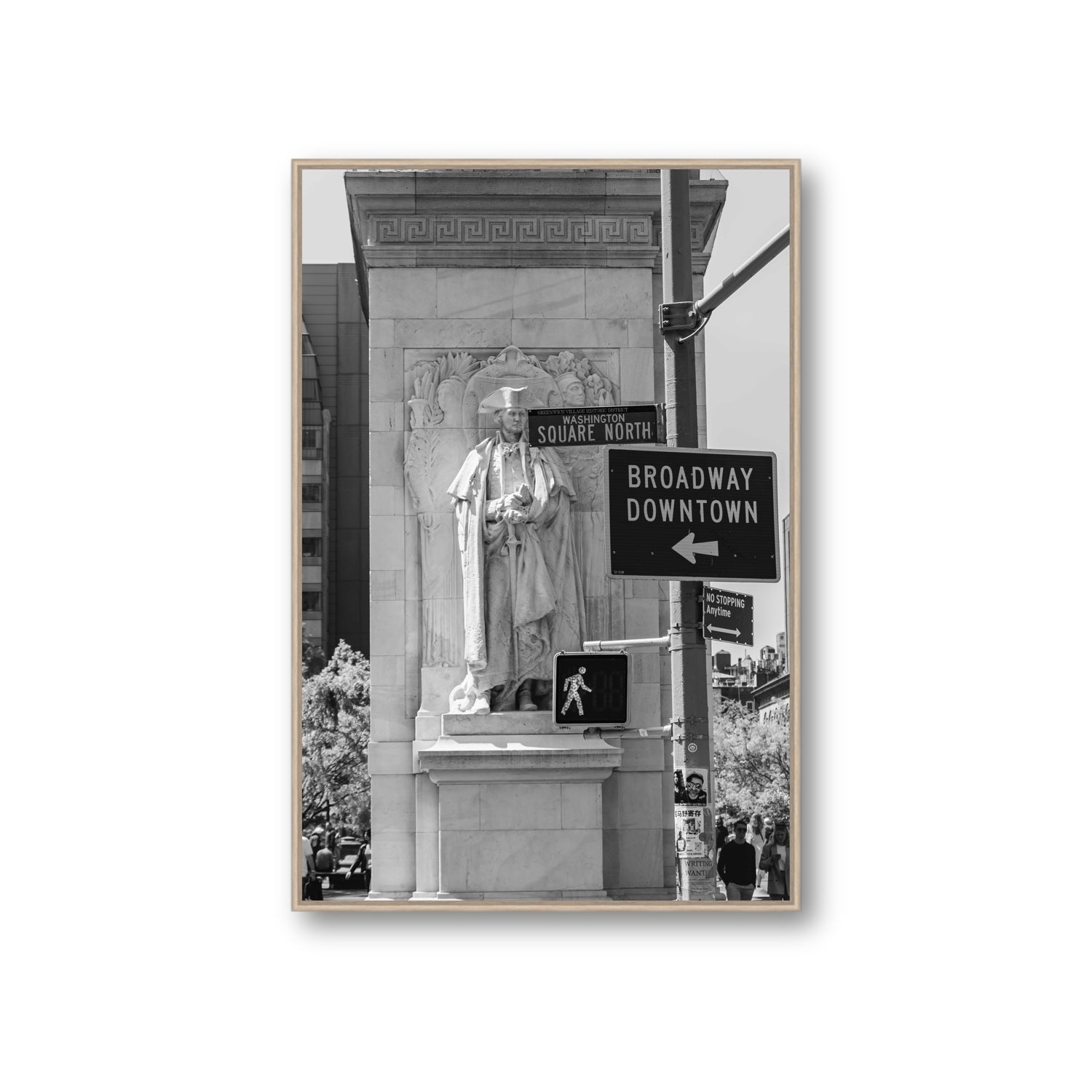 Silent Sentinels New York NYC Black & White wall art Giant fine art canvas in natural oak float frame