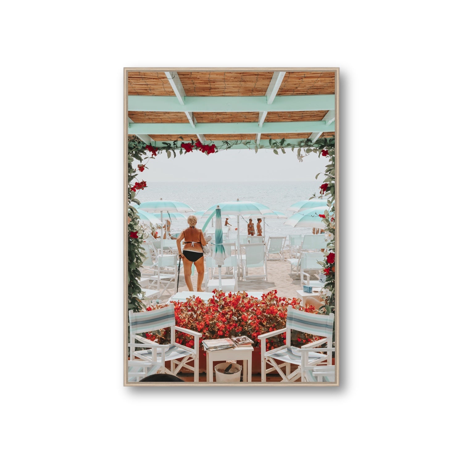 Nonna's Italian Escape Alassio Italian wall art Giant fine art canvas in natural oak float frame