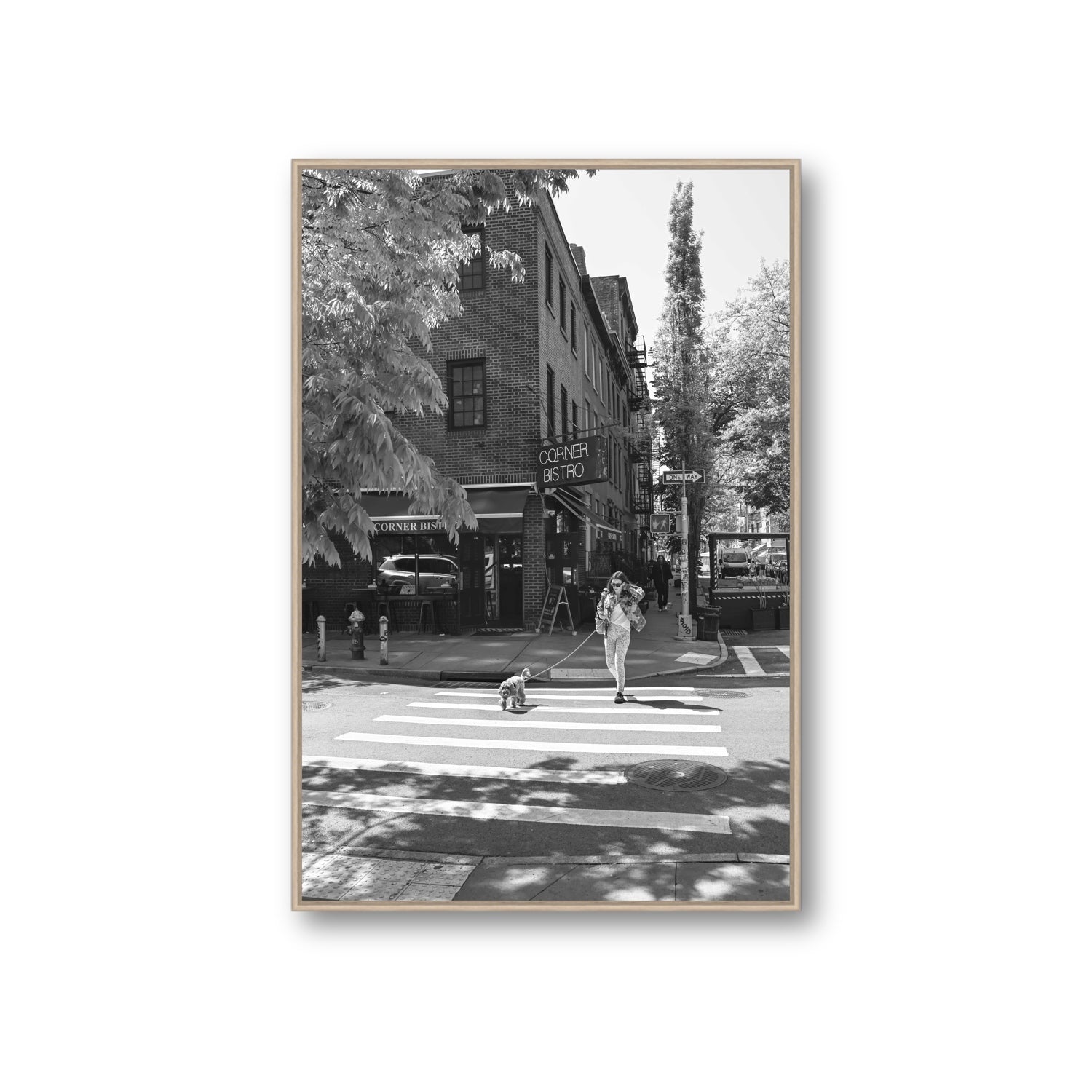 Sunlit Stroll New York NYC Black & White wall art Giant fine art canvas in natural oak float frame